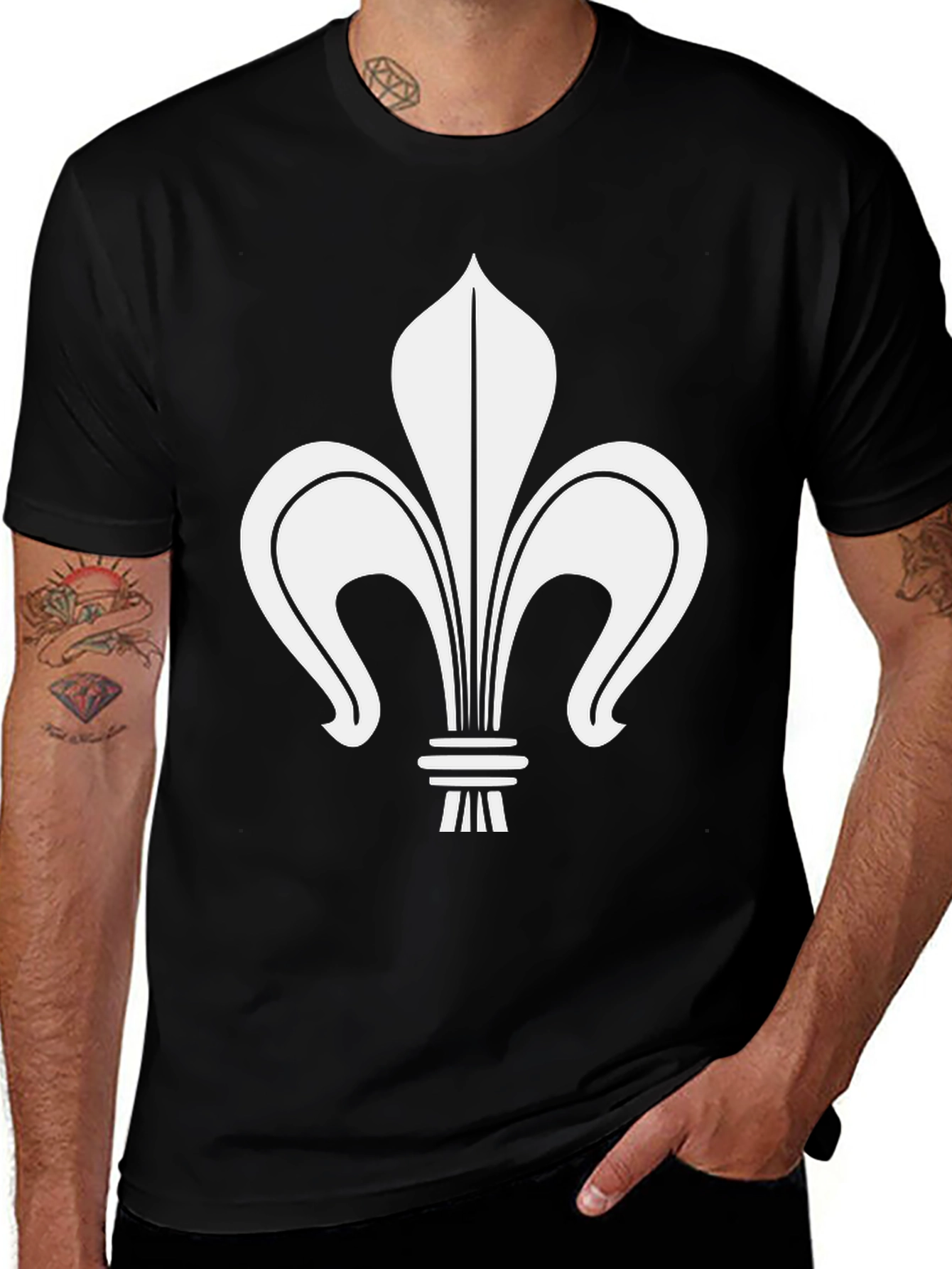 Variant 23 of Fleur-de-lis Graphic Tee - Casual Black T-Shirt