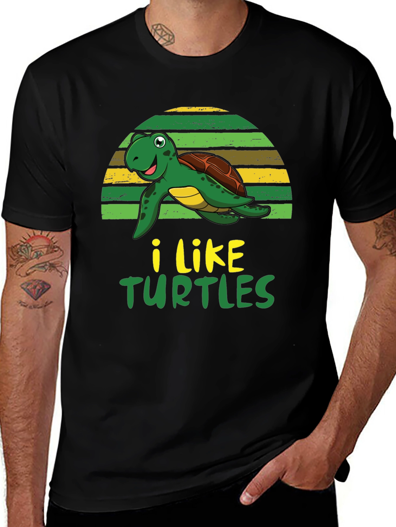 Variant 13 of I Like Turtles Graphic Tee - Black Cotton T-Shirt