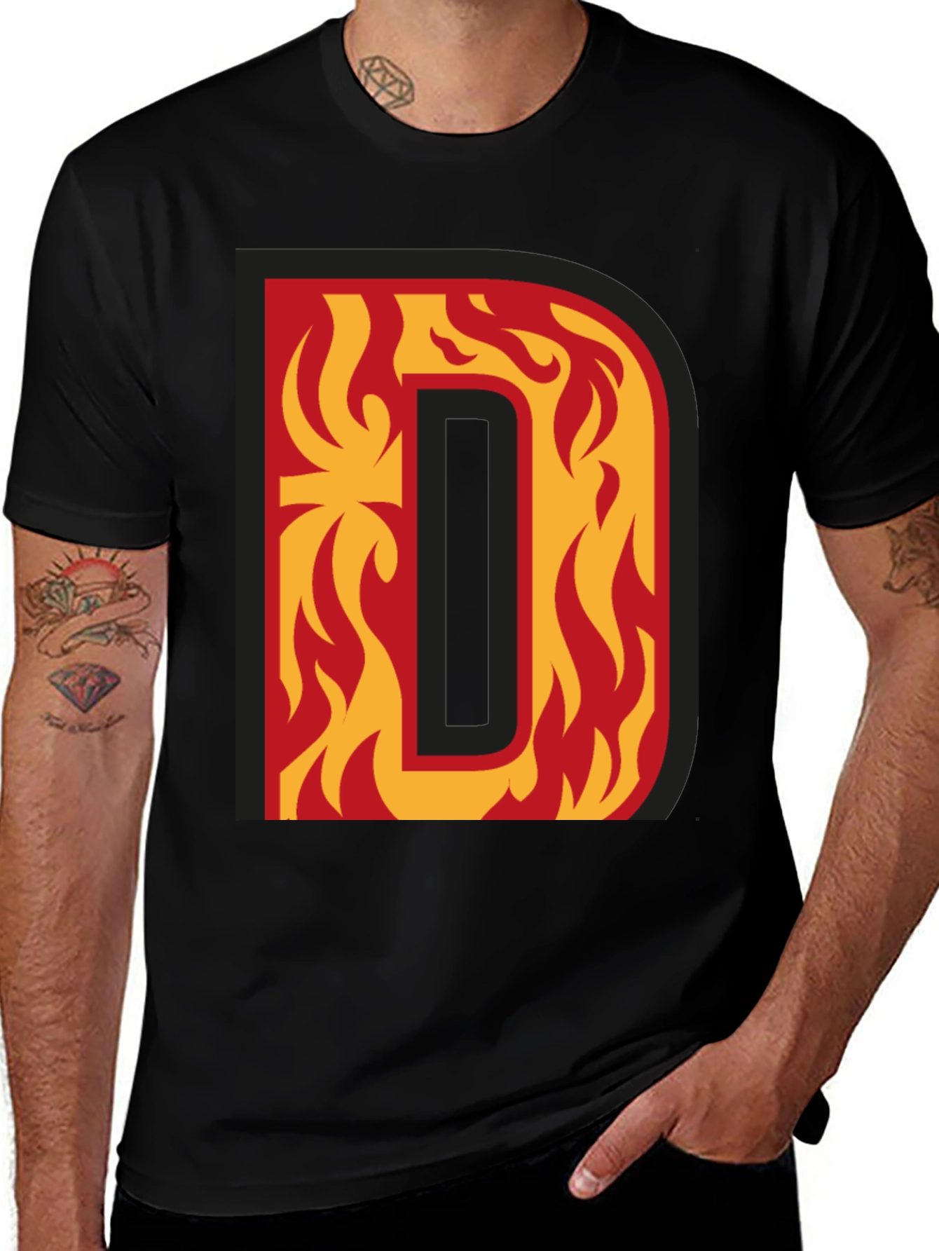 Variant 28 of Fiery Letter D Graphic Tee - Bold Black T-Shirt