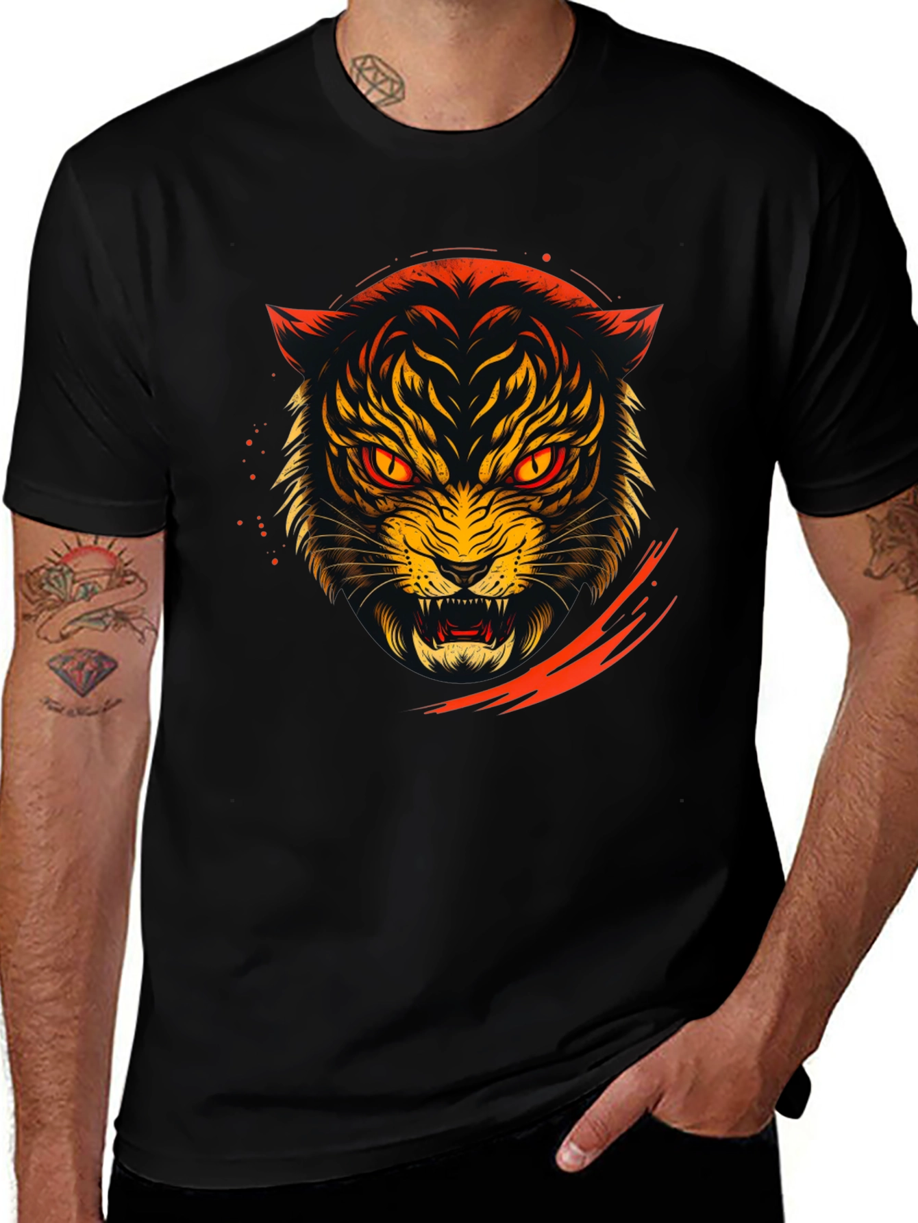 Variant 17 of Roaring Tiger Graphic Tee - Black Cotton T-Shirt