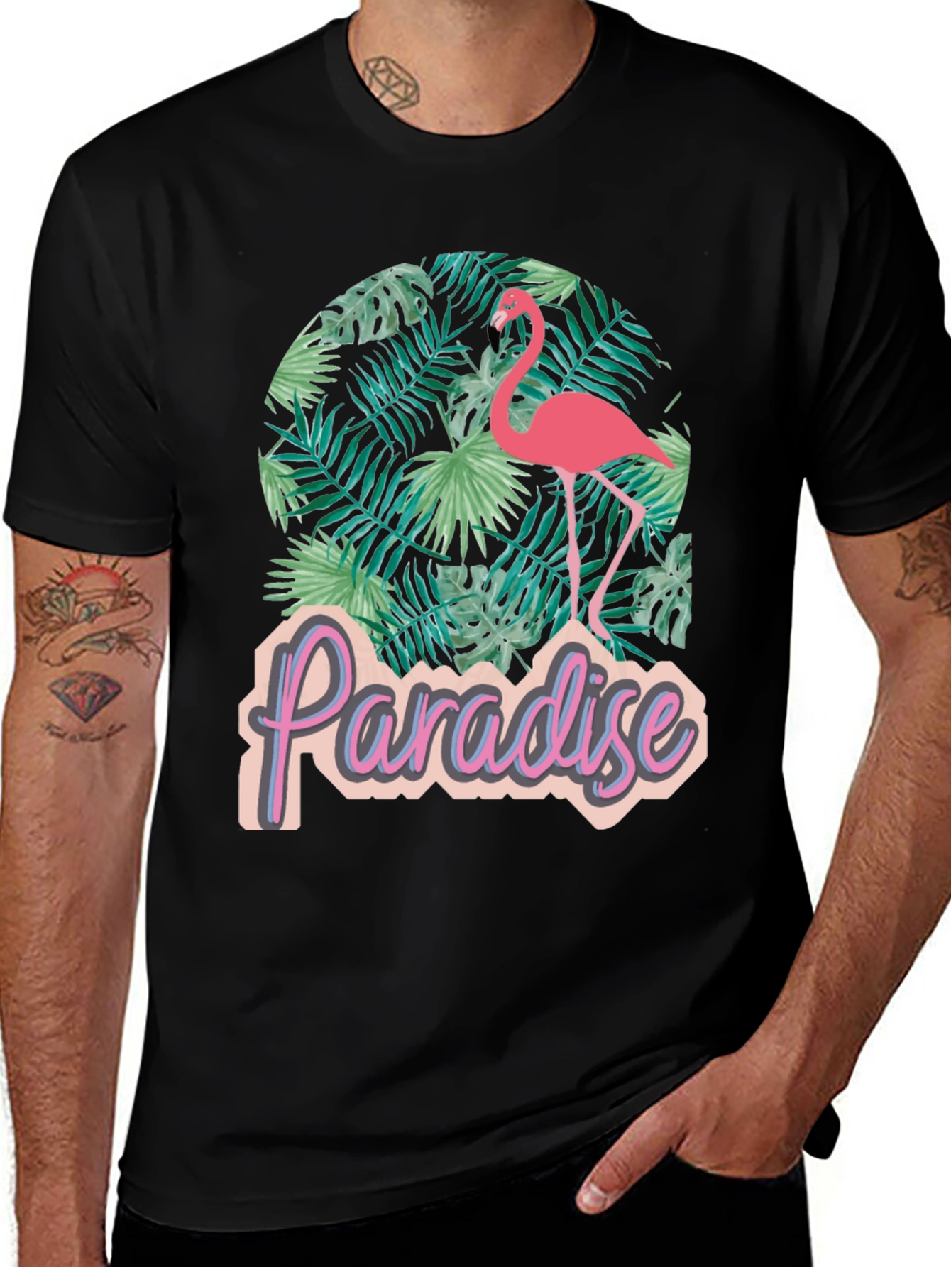 Variant 19 of Paradise Flamingo Graphic Tee - Tropical Black T-Shirt