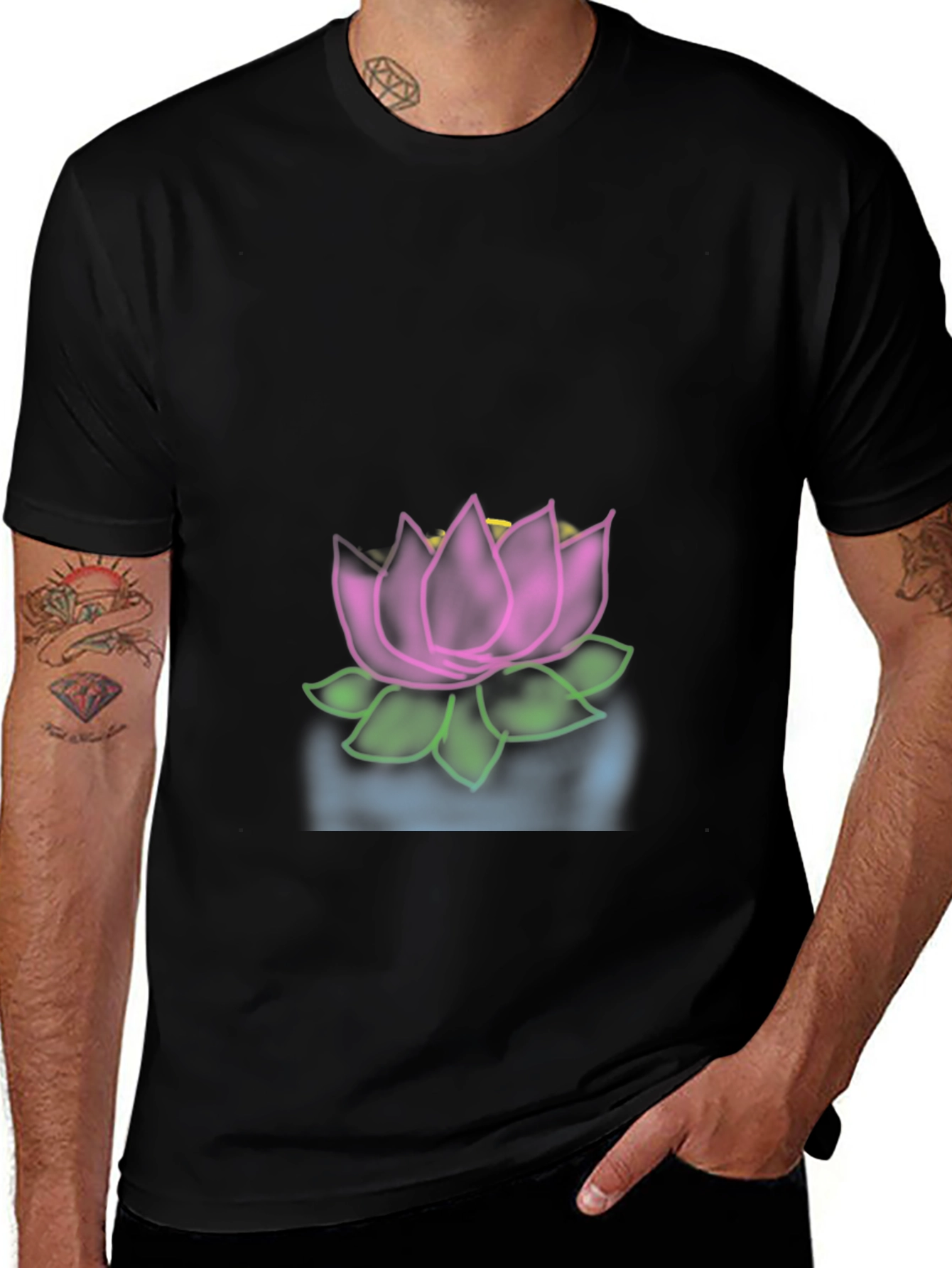 Variant 6 of Lotus Flower Graphic Black T-Shirt
