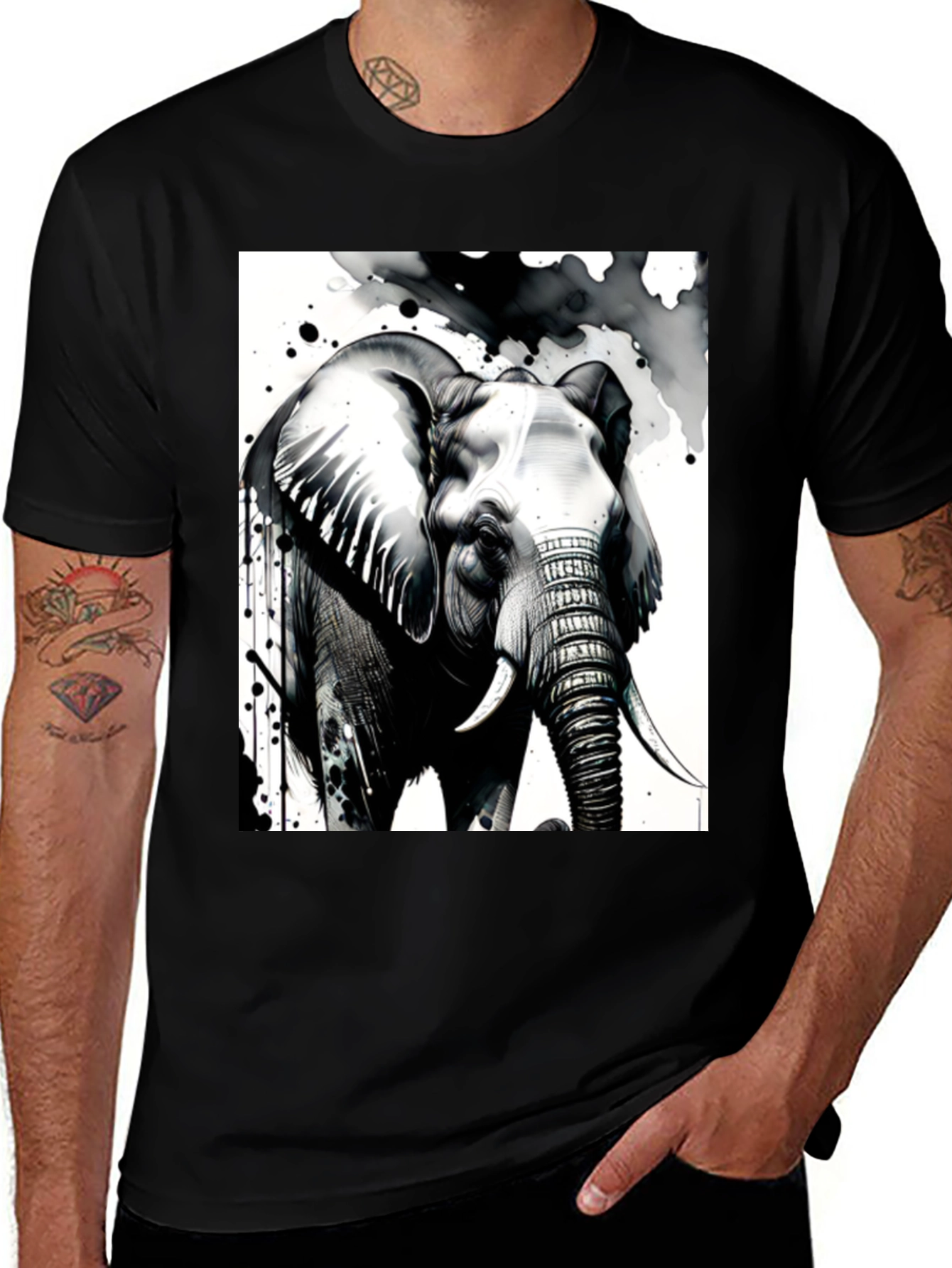 Variant 16 of Elephant Art Graphic Black T-Shirt