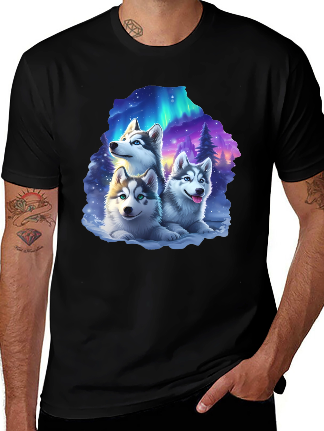 Variant 3 of Husky Northern Lights Graphic Black T-Shirt