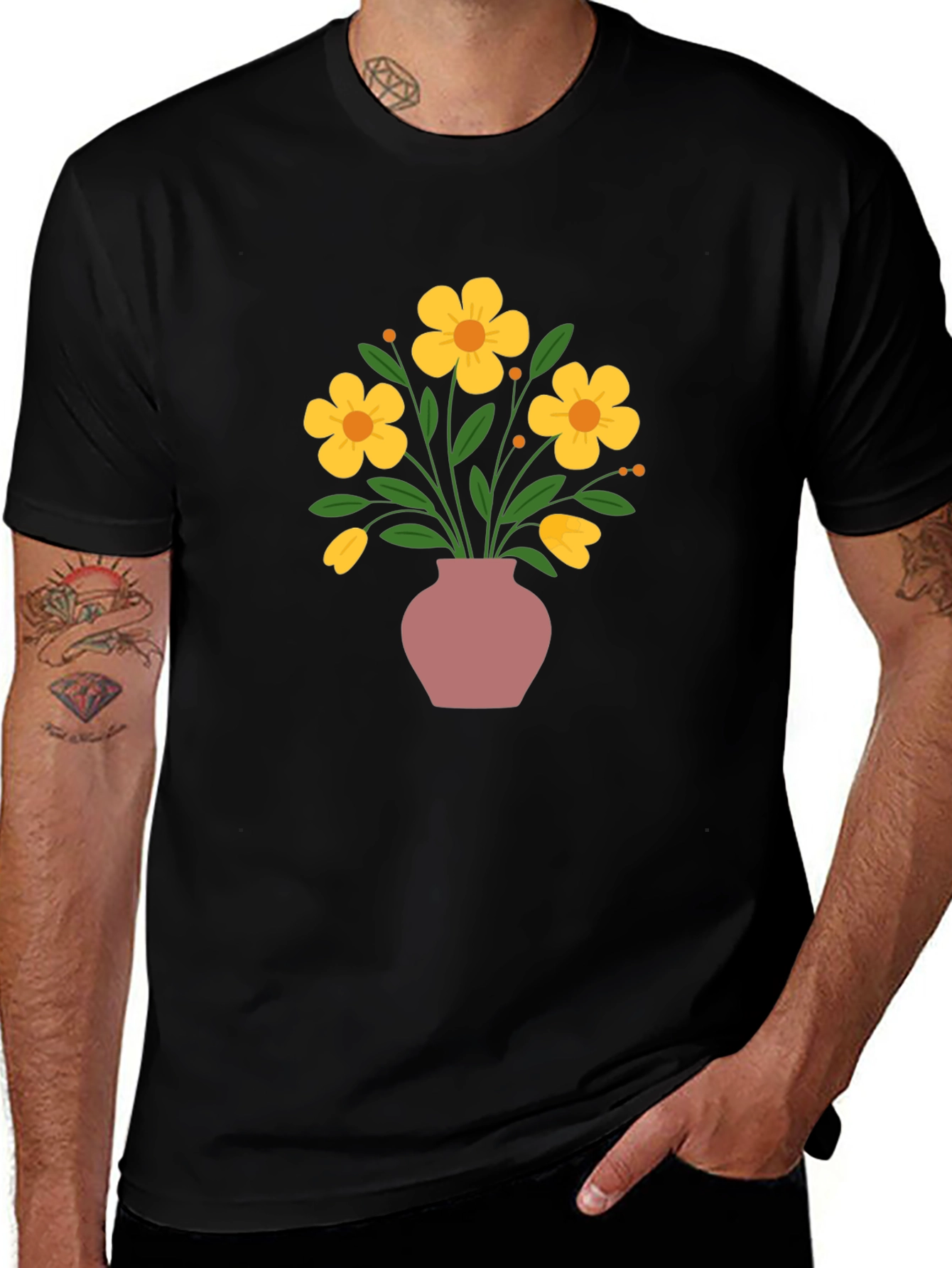 Floral Vase Graphic Tee - Stylish Casual Wear