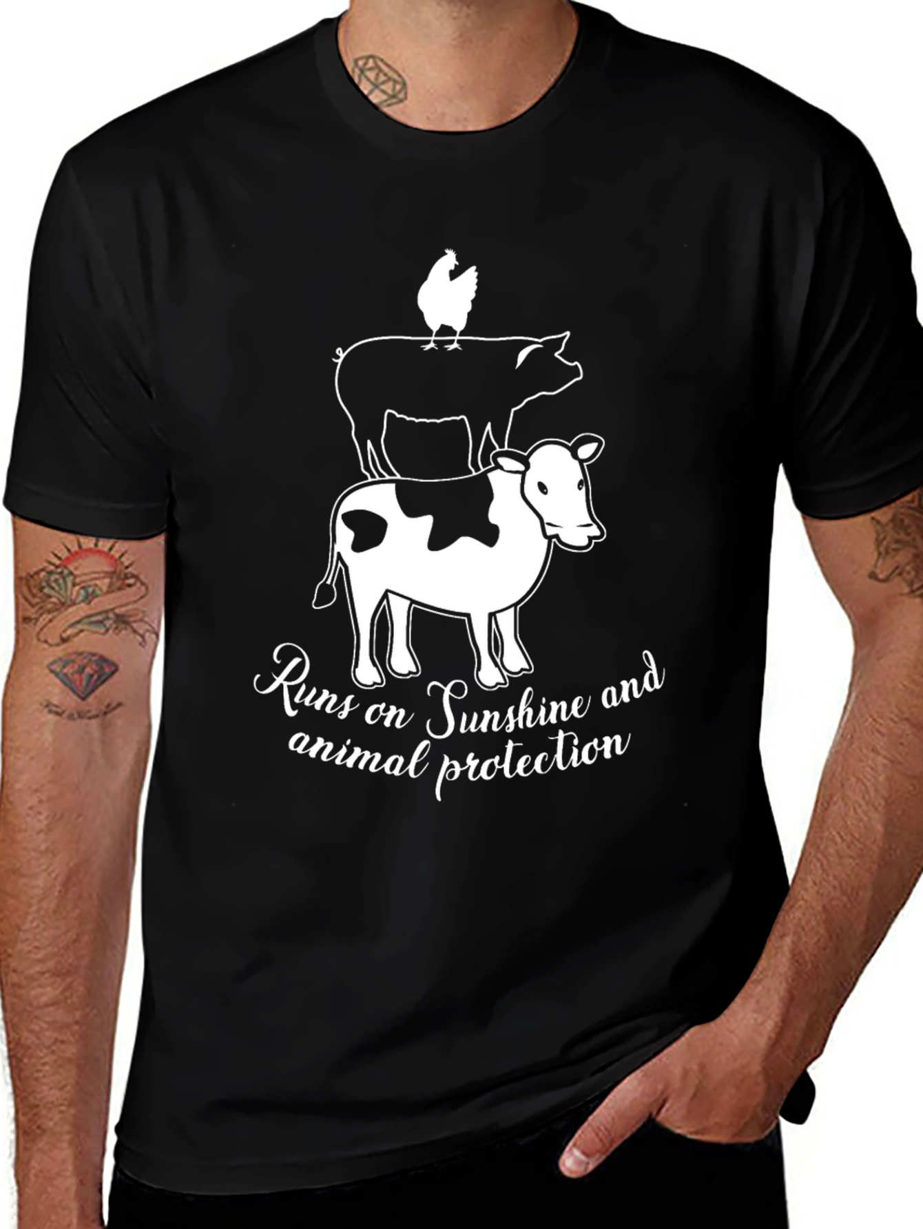 Variant 10 of Animal Protection T-Shirt: Chicken, Pig, Cow Stack