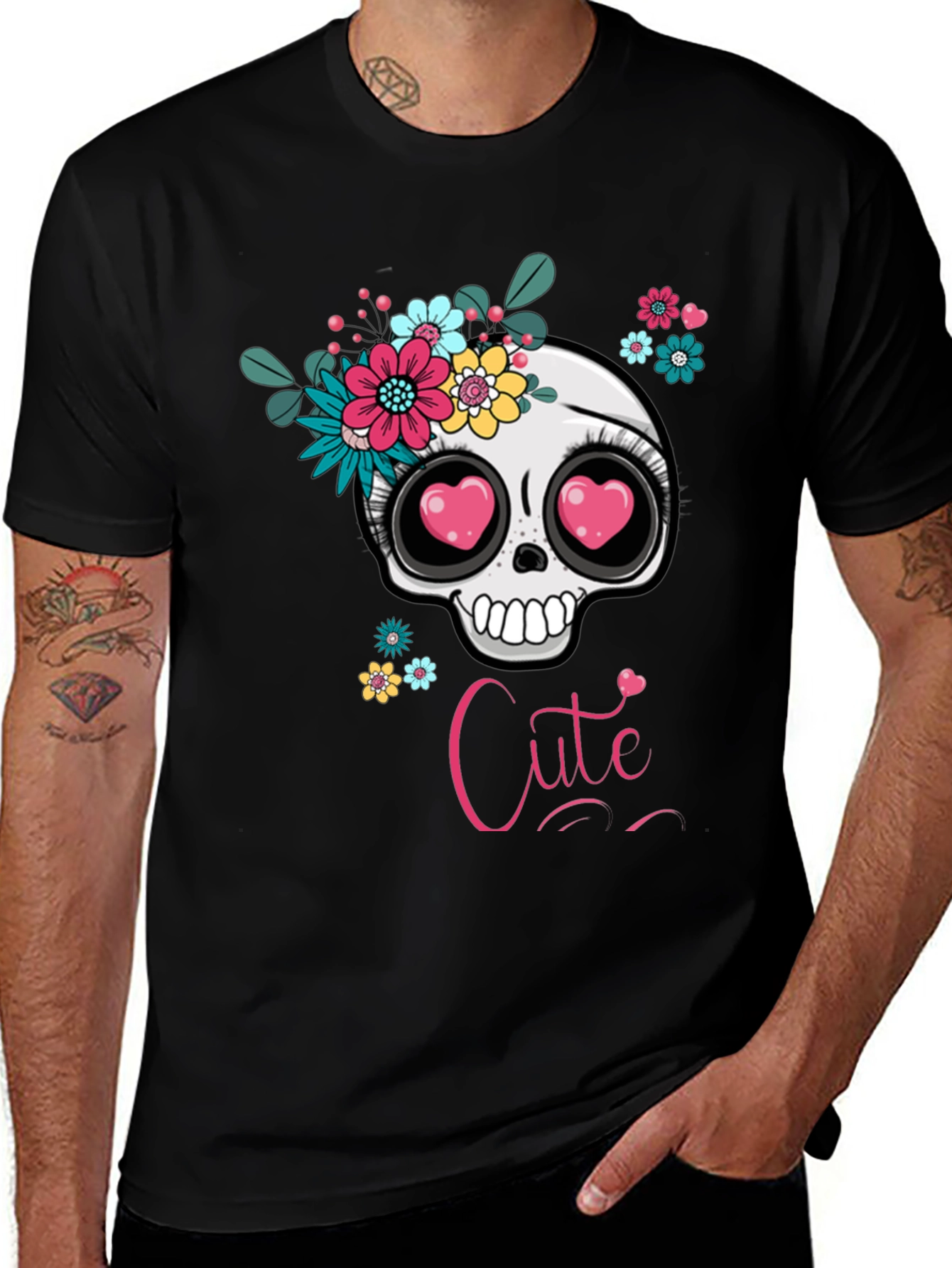Variant 21 of Cute Skull Floral T-Shirt - Sweet & Edgy Style