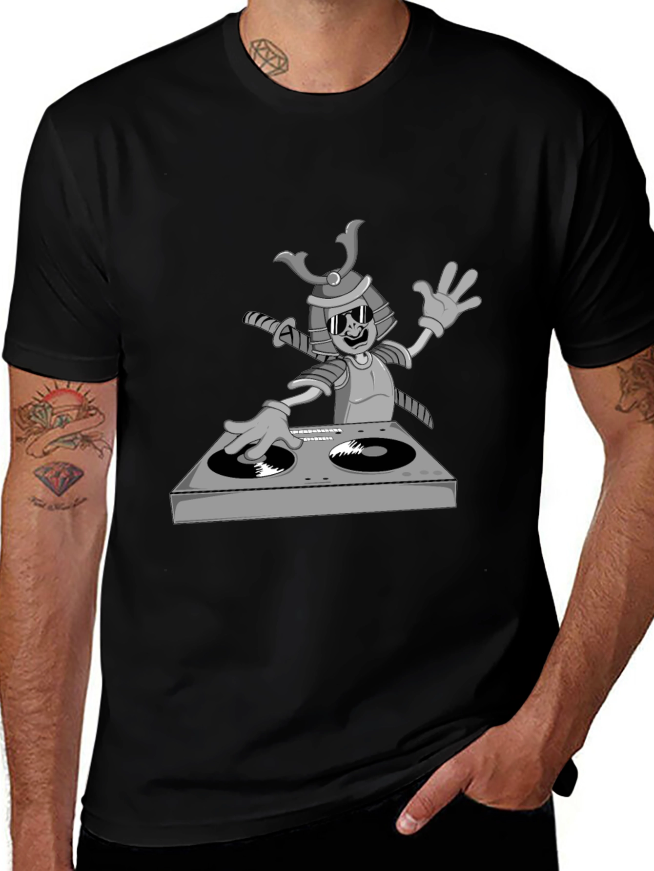 DJ Samurai T-Shirt - Cool Cartoon Graphic Tee