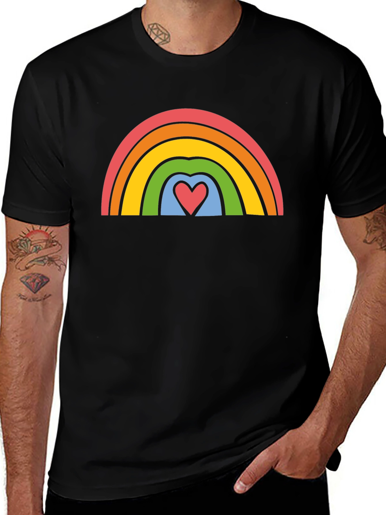 Variant 23 of Rainbow Heart Graphic Tee - Stylish Black Shirt