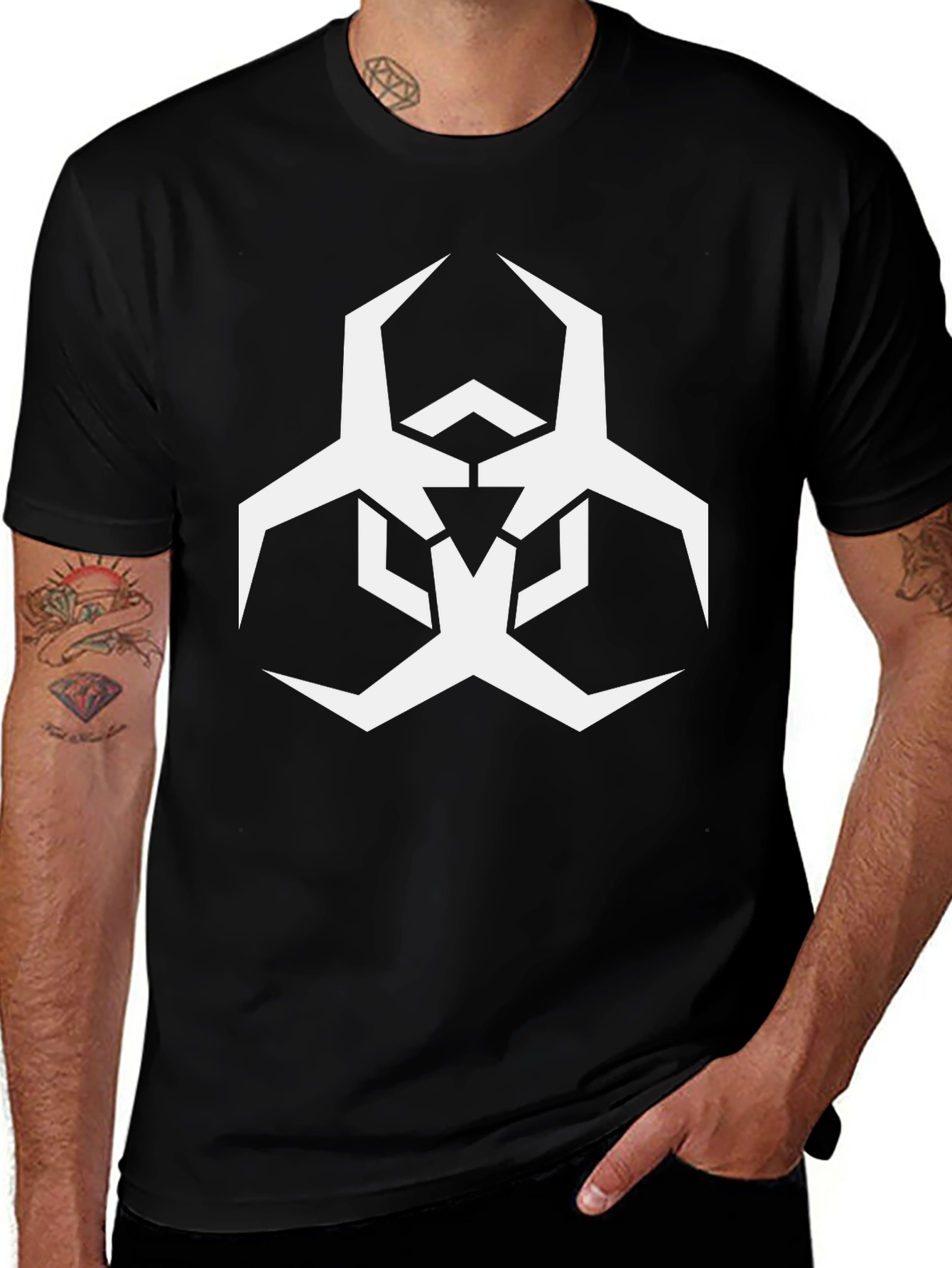 Variant 30 of Biohazard Symbol Graphic Tee - Black Cotton Shirt