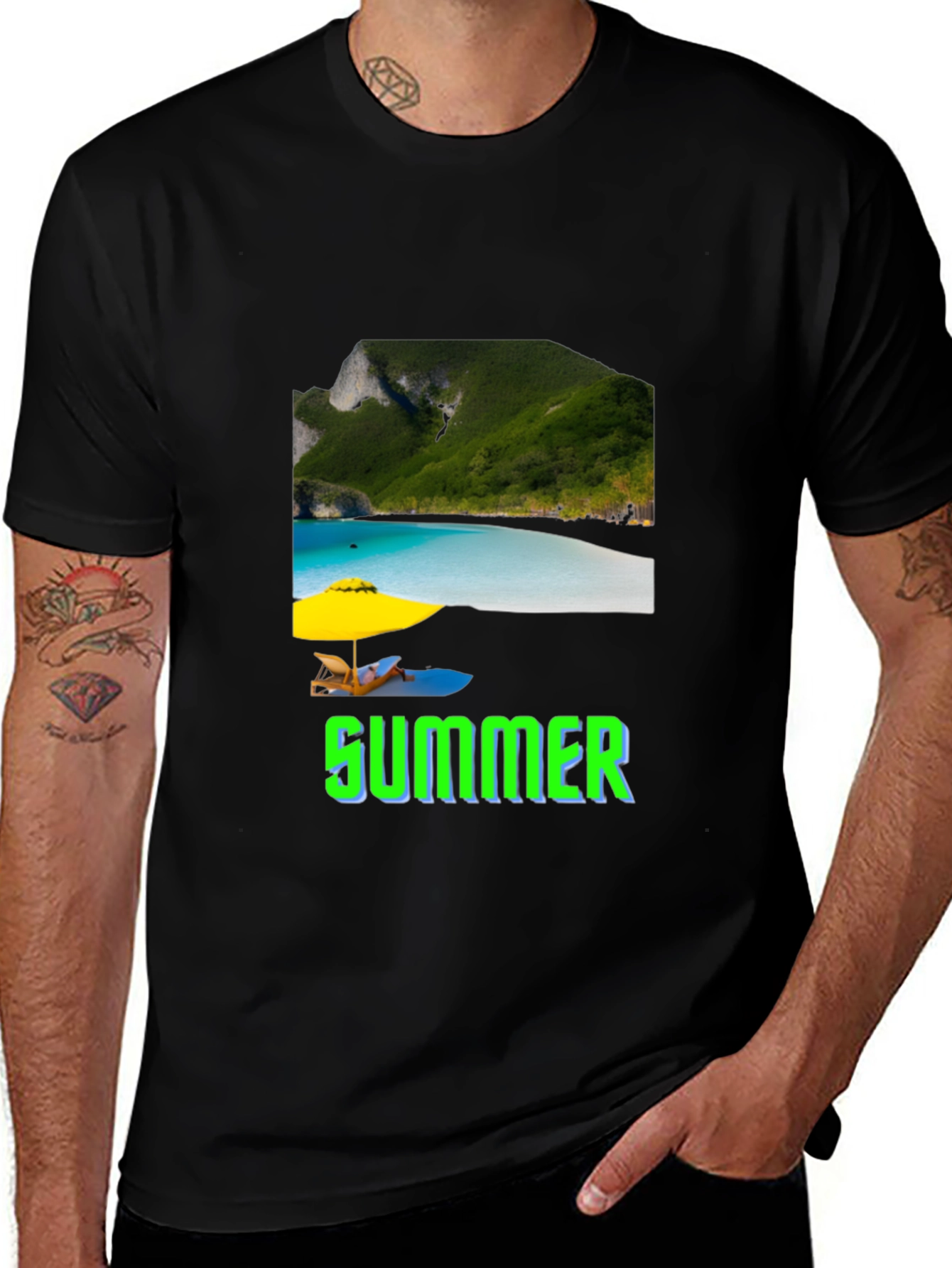 Black Summer Beach Graphic T-Shirt main image