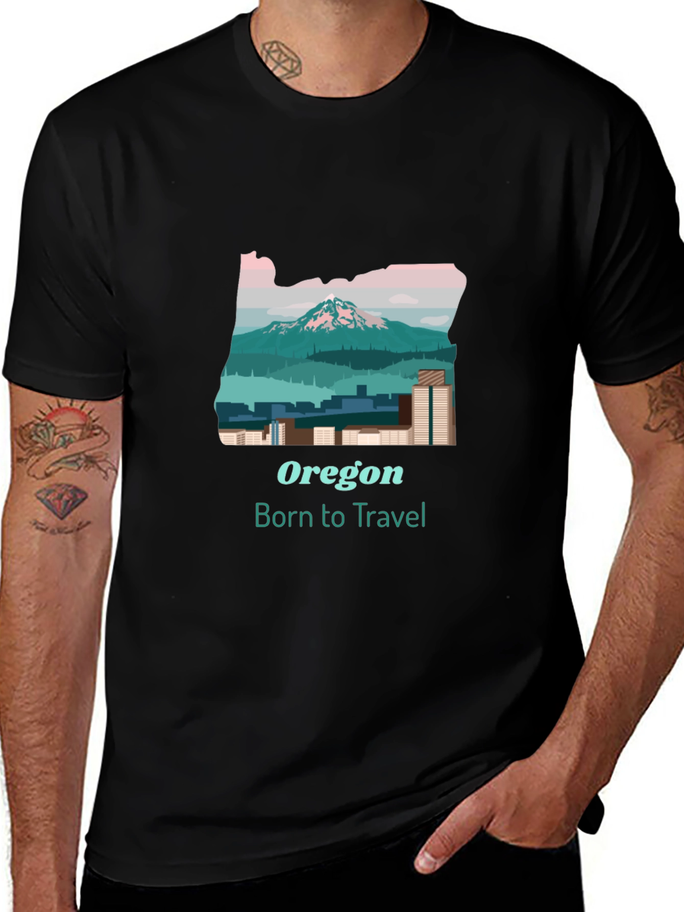 Oregon Born to Travel Graphic Tee - Black