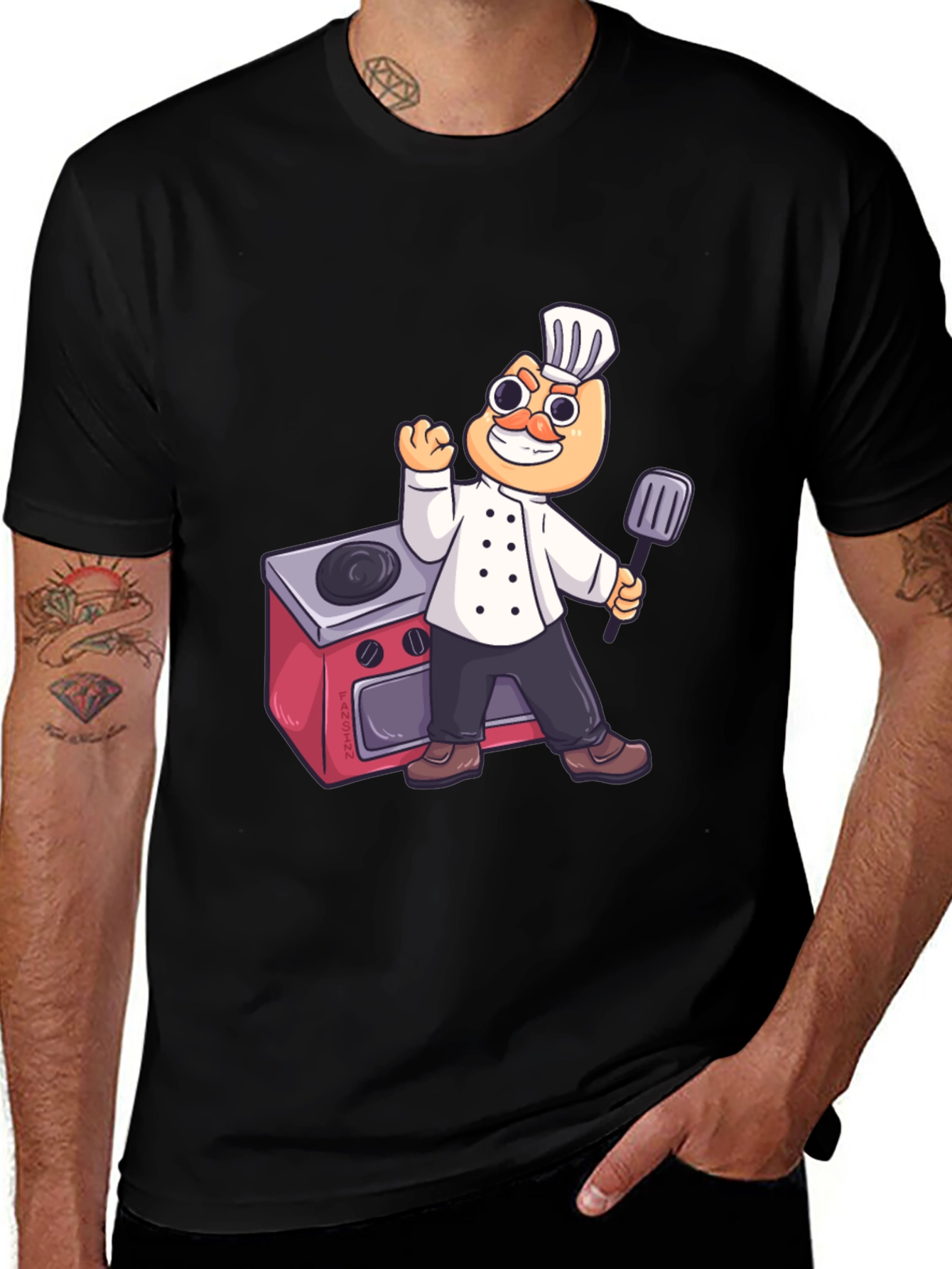 Variant 11 of Cartoon Chef Graphic Black T-Shirt
