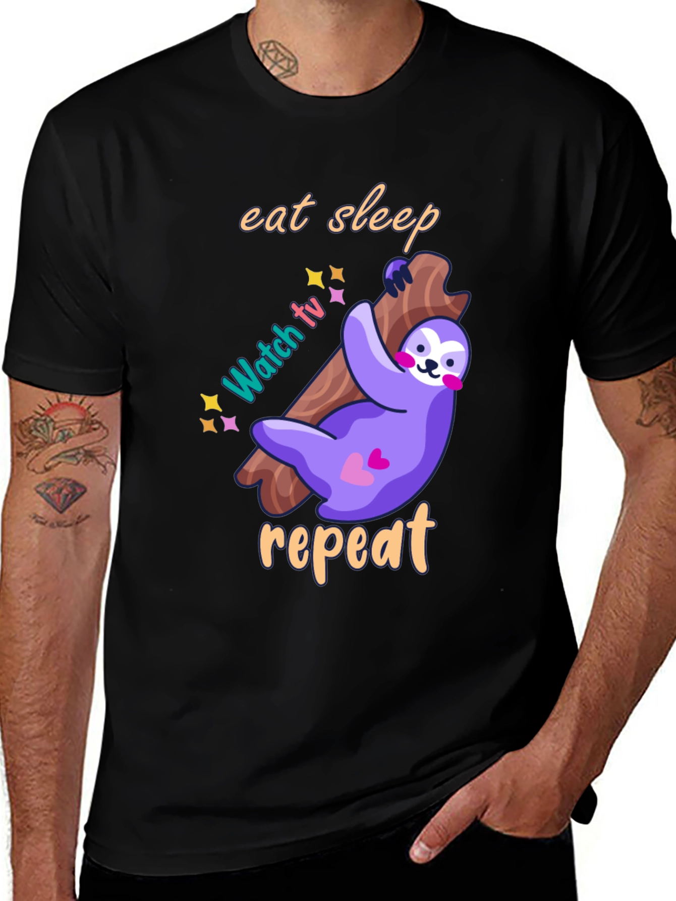 Variant 20 of Eat Sleep Watch TV Repeat Sloth Graphic T-Shirt