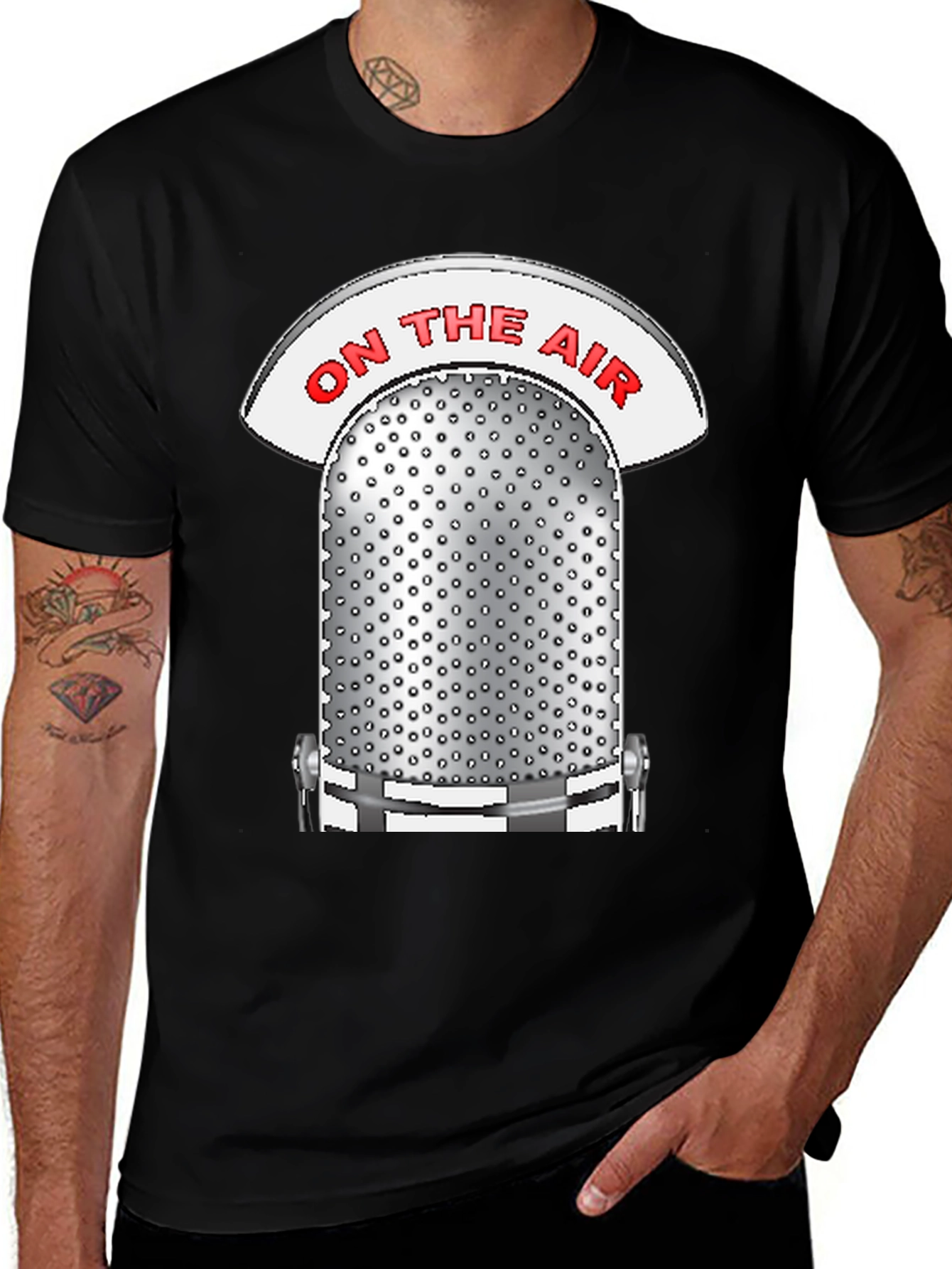 Variant 3 of Retro "On The Air" Microphone Graphic T-Shirt