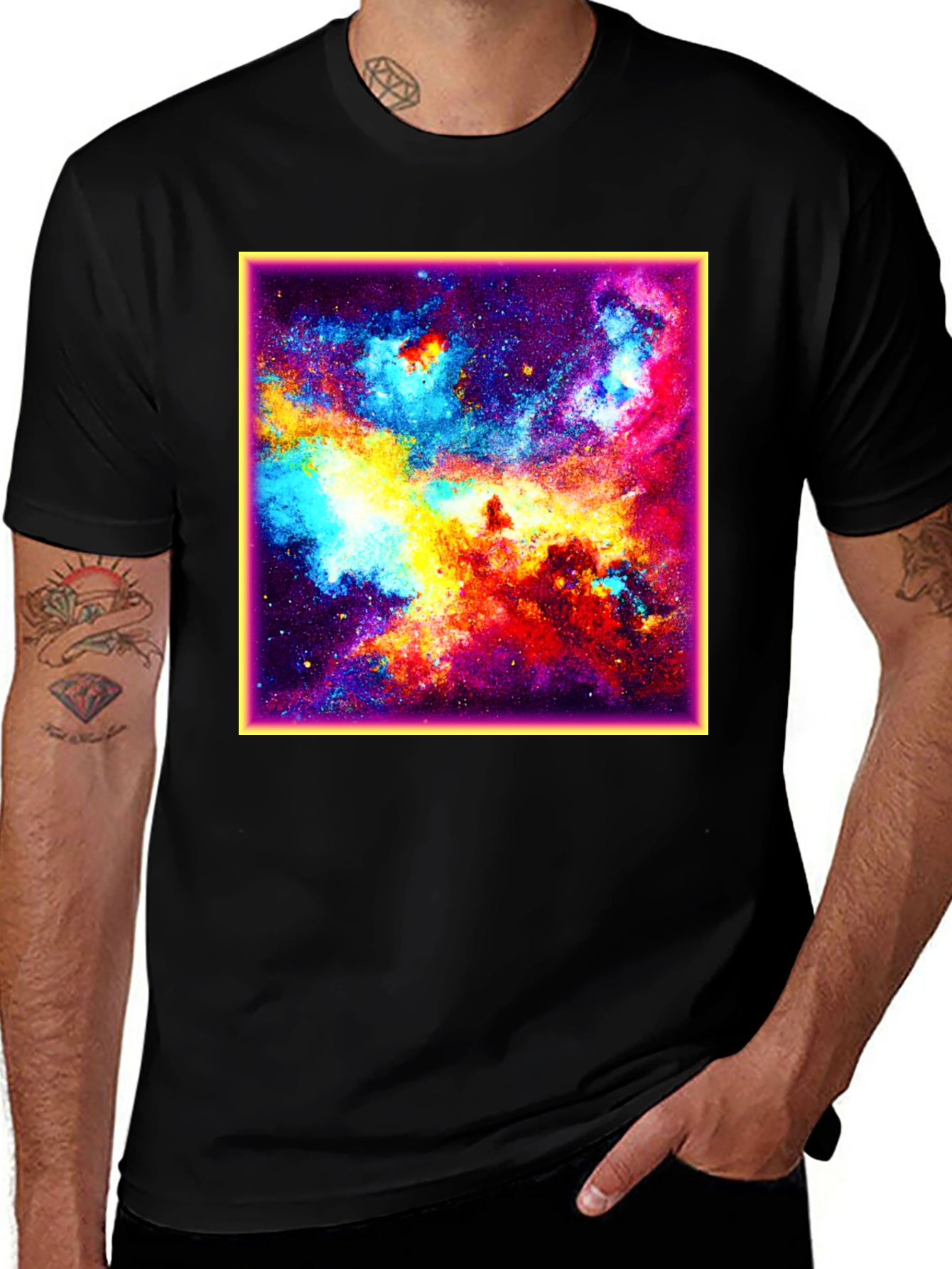 Variant 4 of Galaxy Graphic Print Black Crew Neck T-Shirt