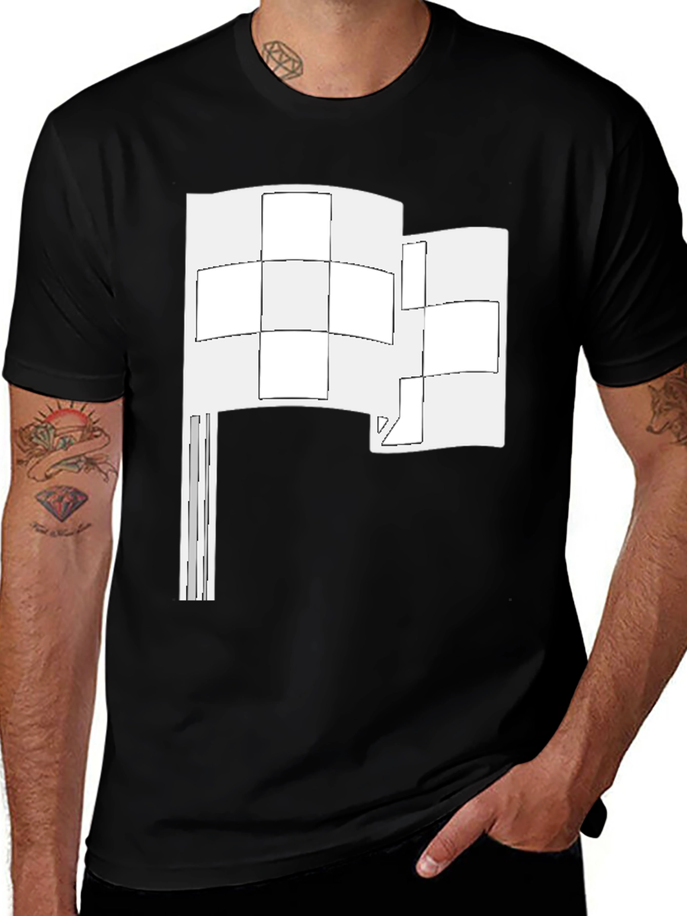 Variant 27 of Abstract Flag Graphic Tee - Black Cotton Shirt