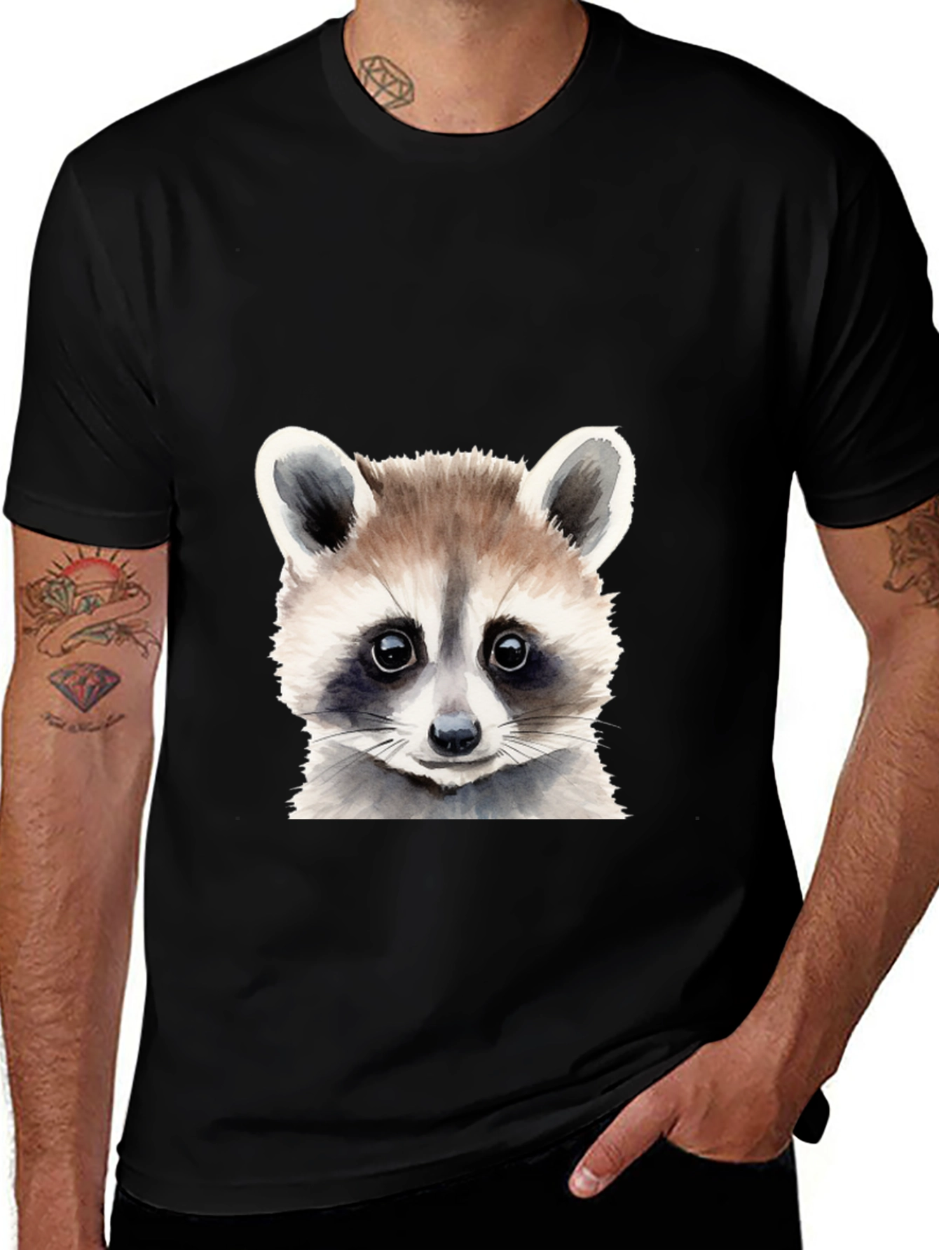 Variant 30 of Raccoon Graphic Black T-Shirt