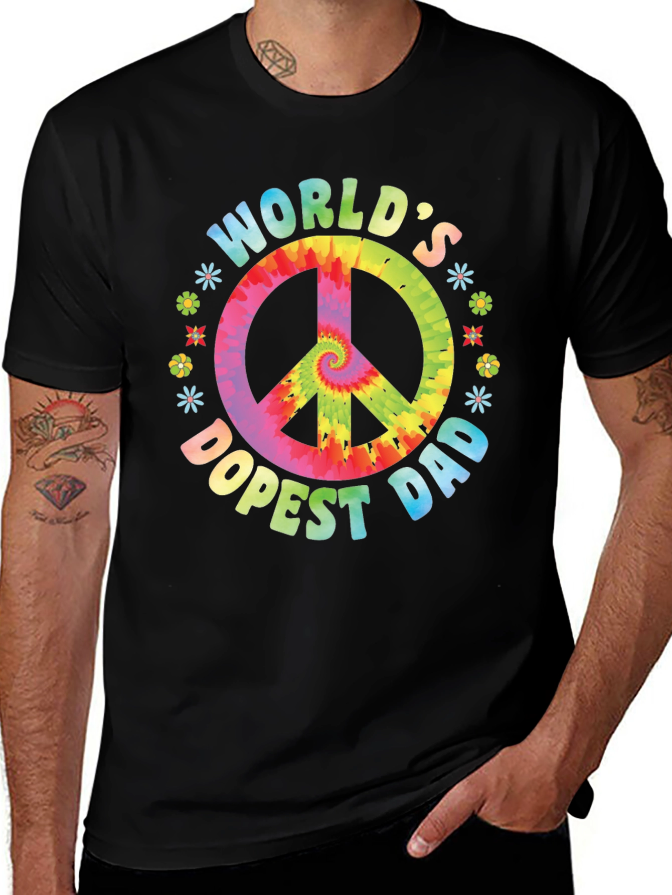 Variant 14 of World's Dopest Dad Tie Dye Peace Sign Graphic T-Shirt