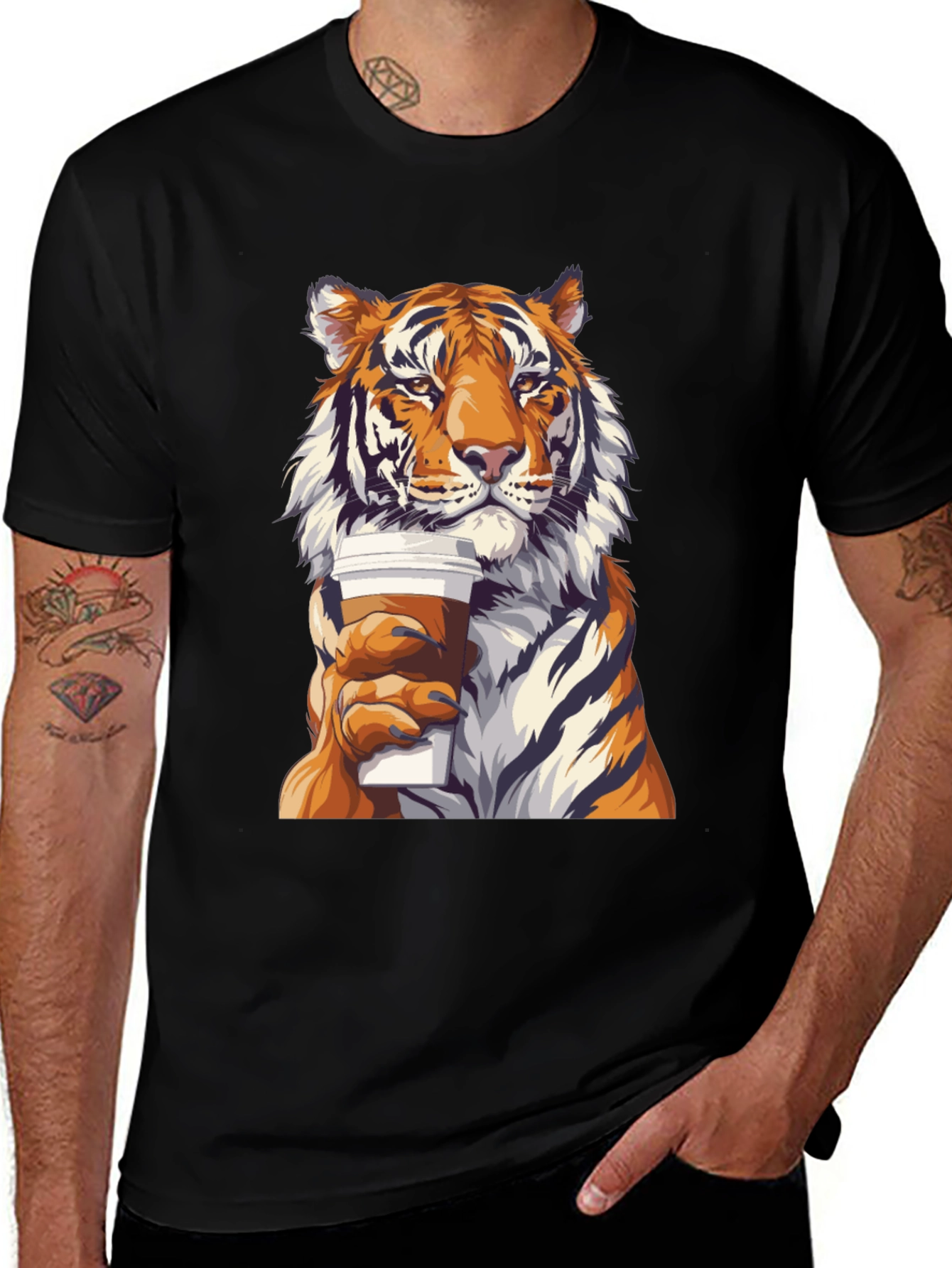 Variant 30 of Tiger Coffee Graphic Tee - Cool Animal Print Shirt