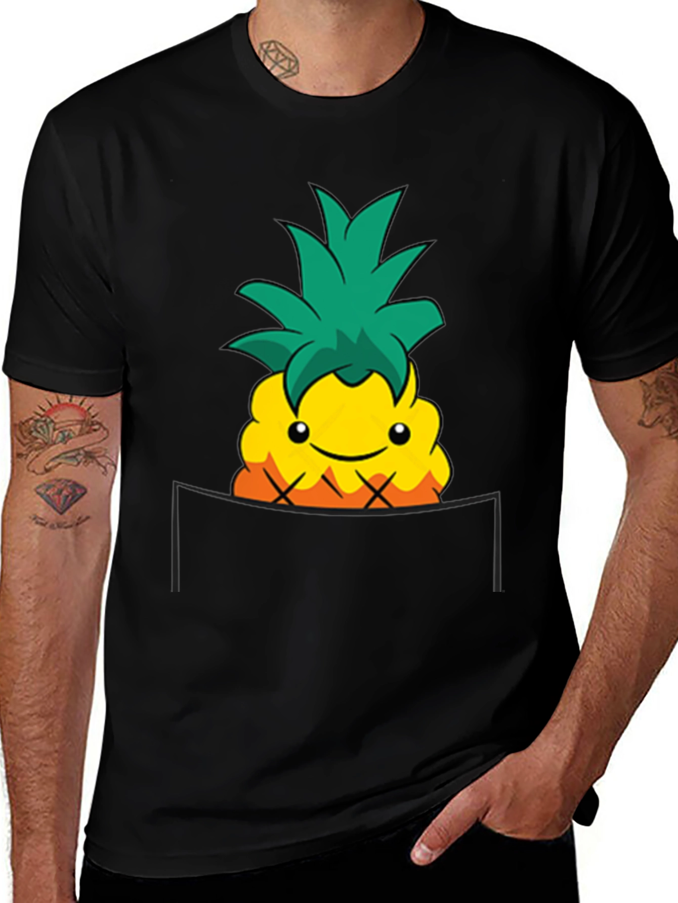Variant 20 of Cute Pineapple Pocket Print T-Shirt