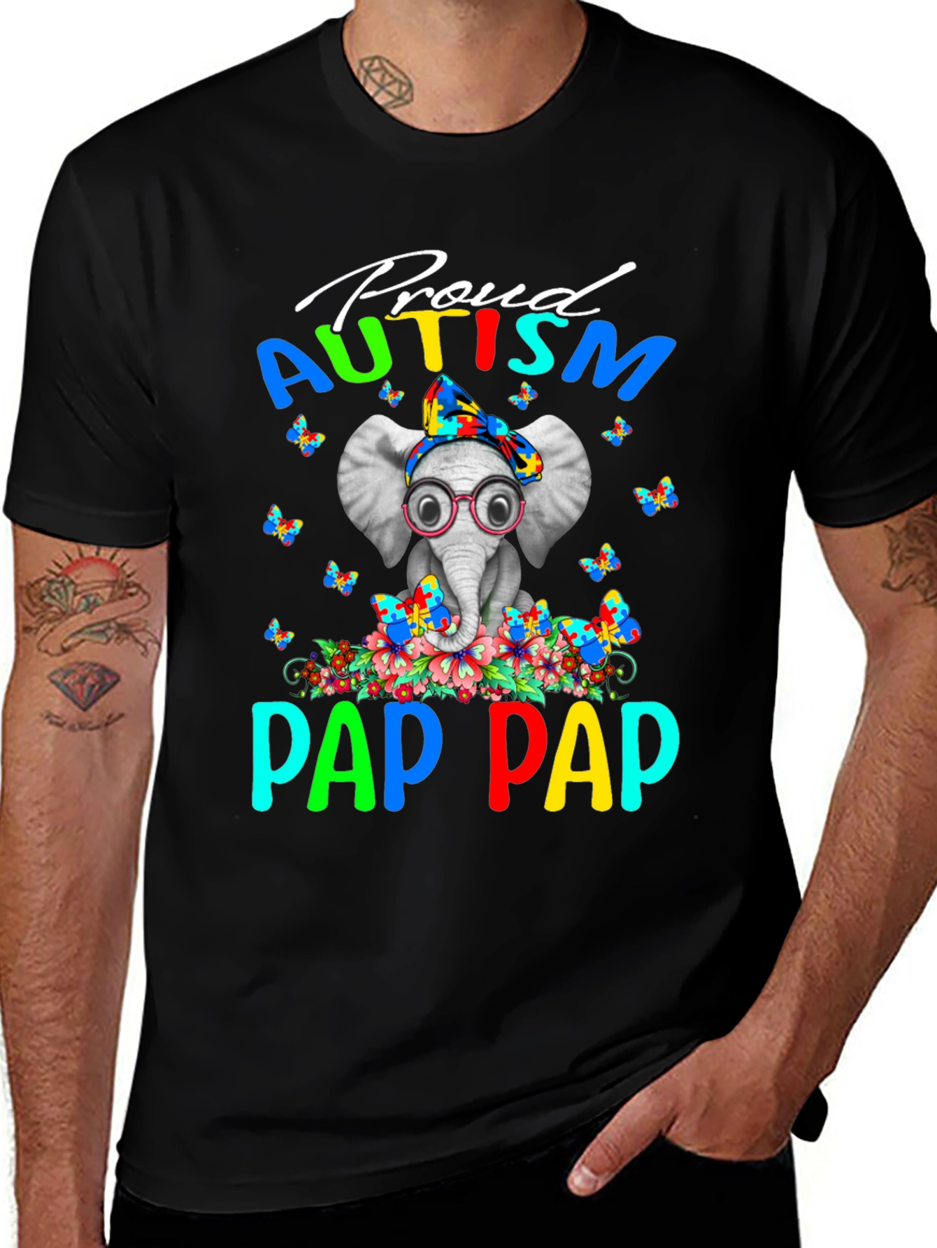 Proud Autism Pap Pap Elephant T-Shirt