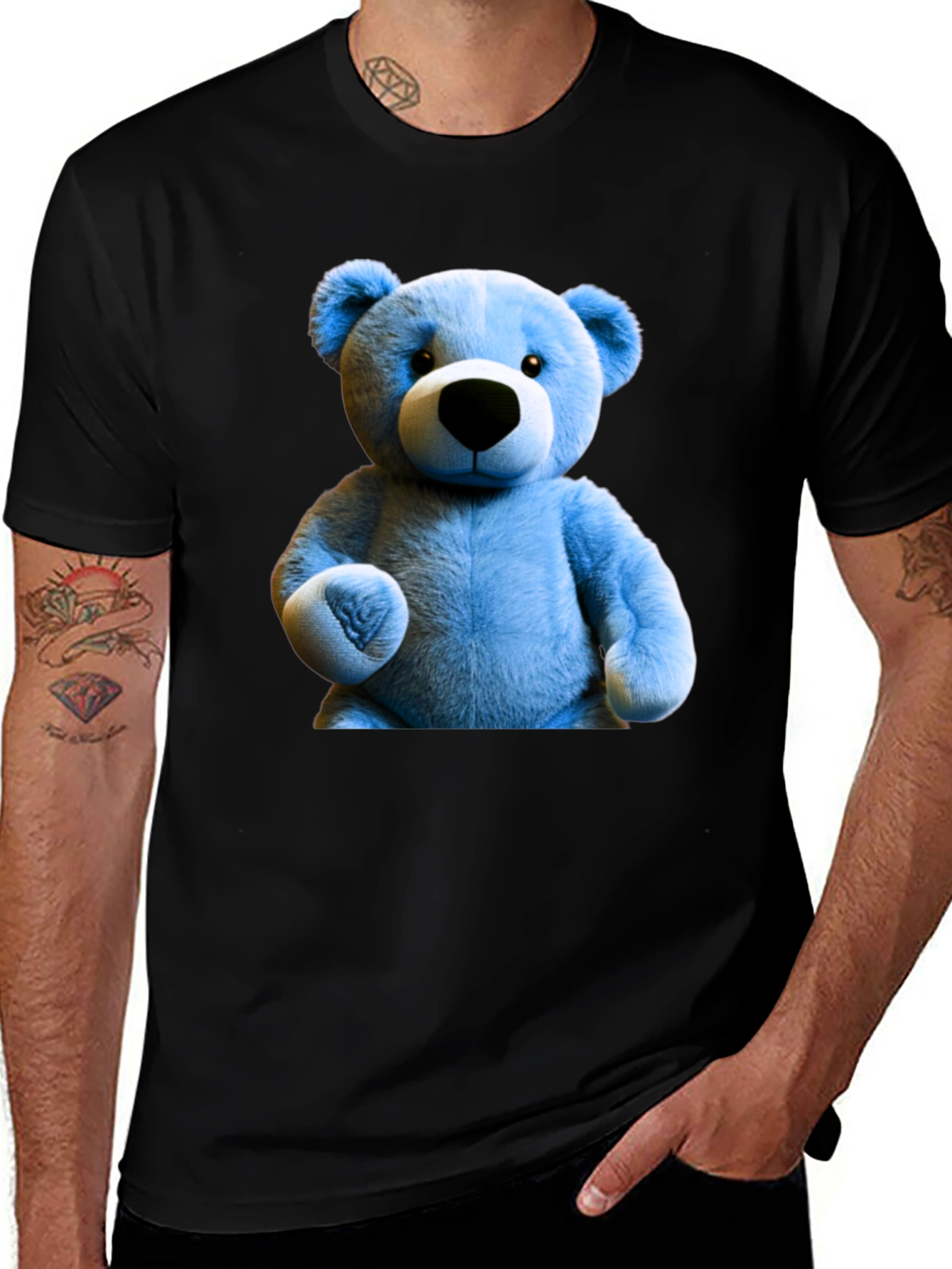 Variant 23 of Blue Teddy Bear Graphic Tee - Men's Black T-Shirt