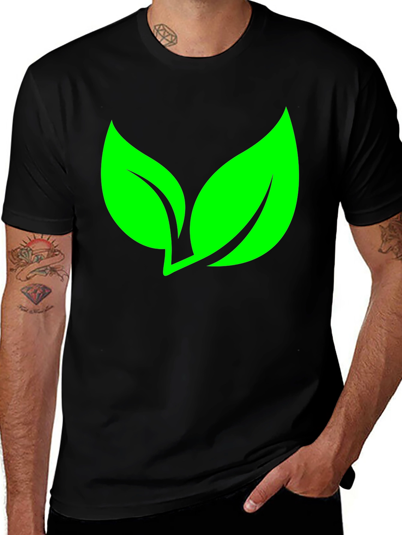 Variant 3 of Eco-Friendly Leaf Graphic Black T-Shirt
