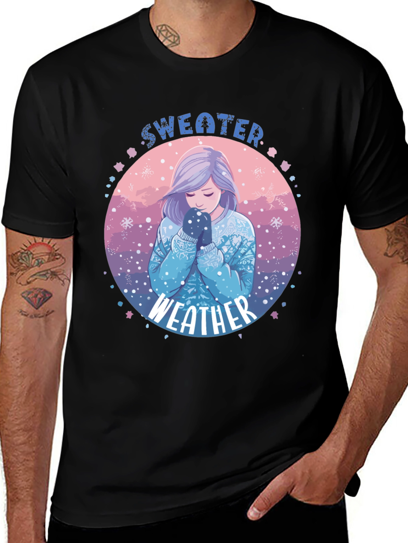 Variant 11 of Sweater Weather Graphic T-Shirt - Cozy Anime Girl Design