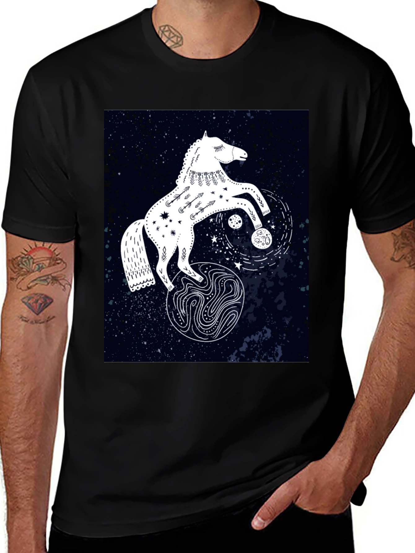 Variant 17 of Celestial Horse Graphic Tee - Black