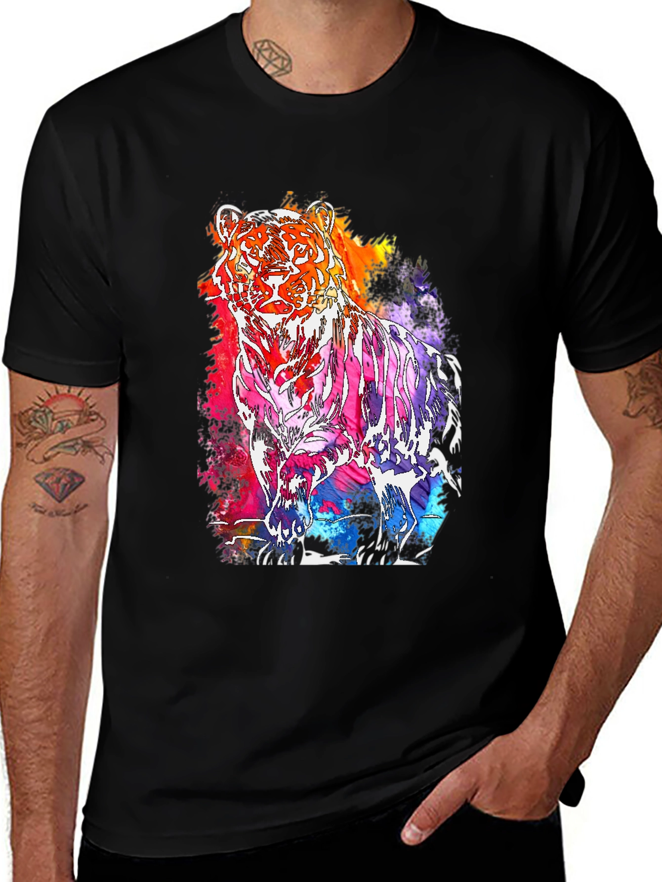 Variant 21 of Vibrant Tiger Graphic Tee - Men's Black T-Shirt