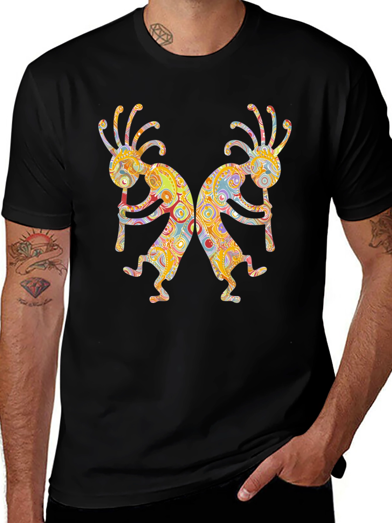 Variant 22 of Kokopelli Dancer Graphic Tee - Black