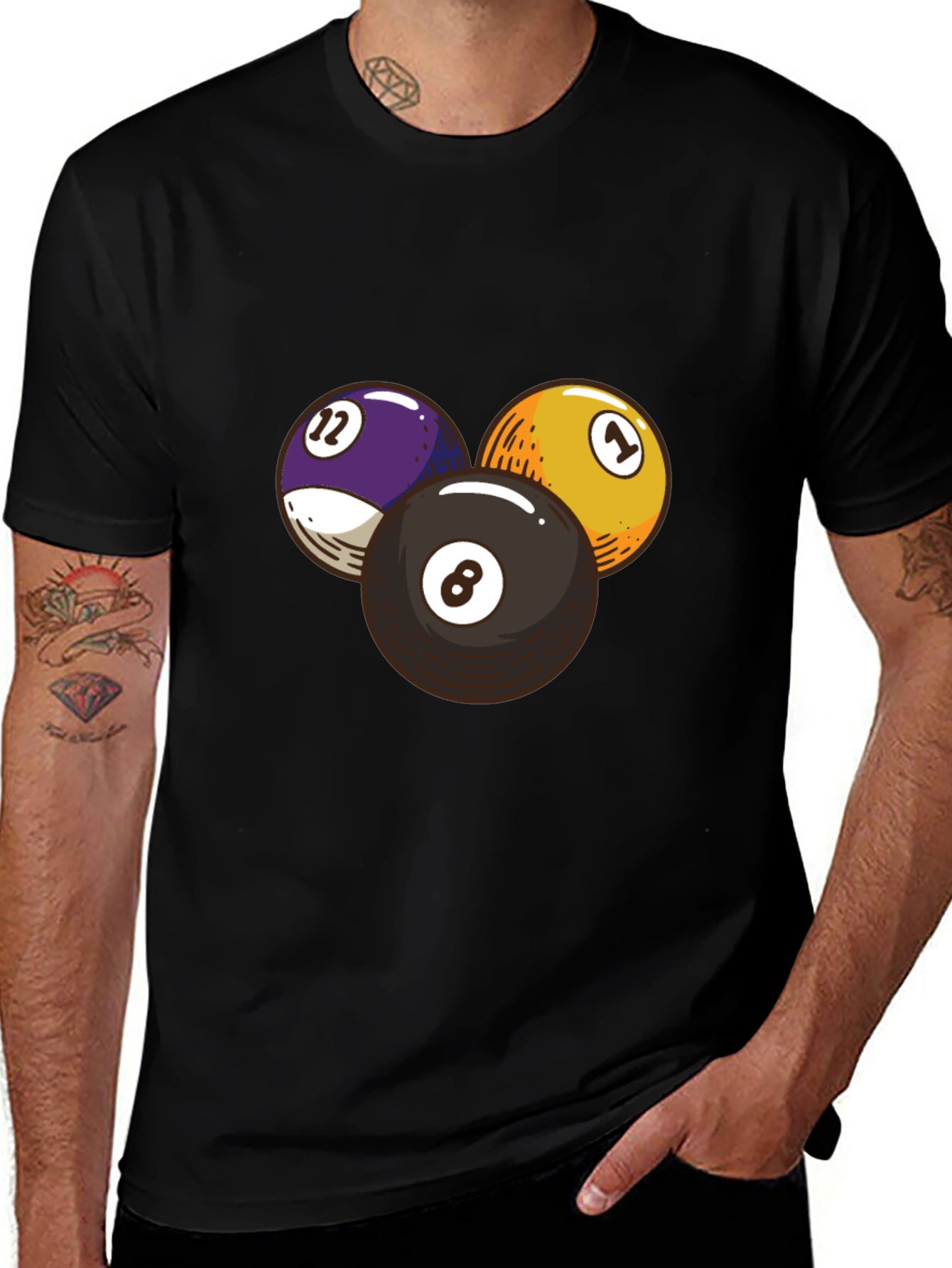 Variant 30 of Pool Balls Graphic T-Shirt - Black Cotton Tee