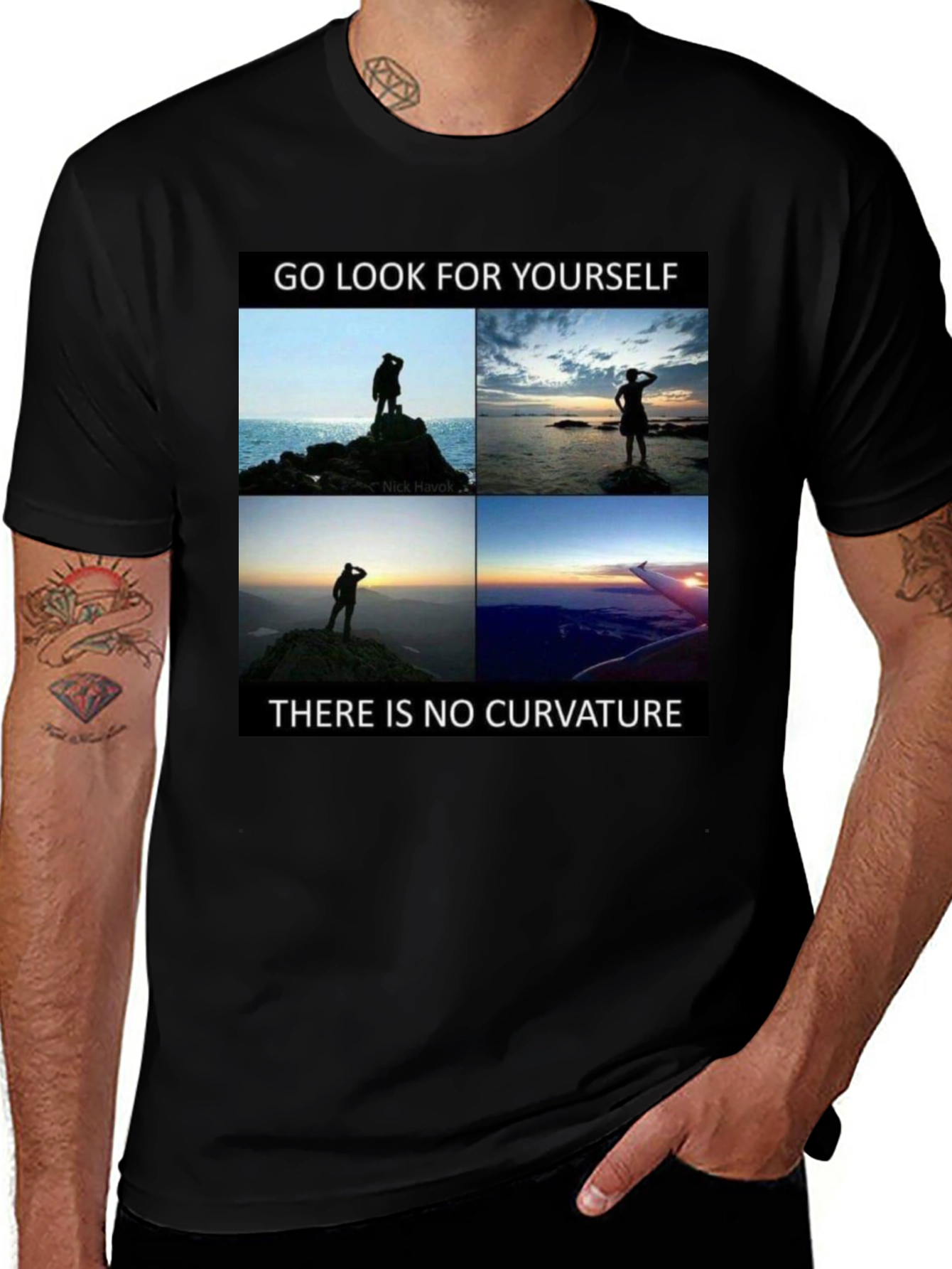 Variant 30 of Flat Earth T-Shirt - "Go Look For Yourself" Design