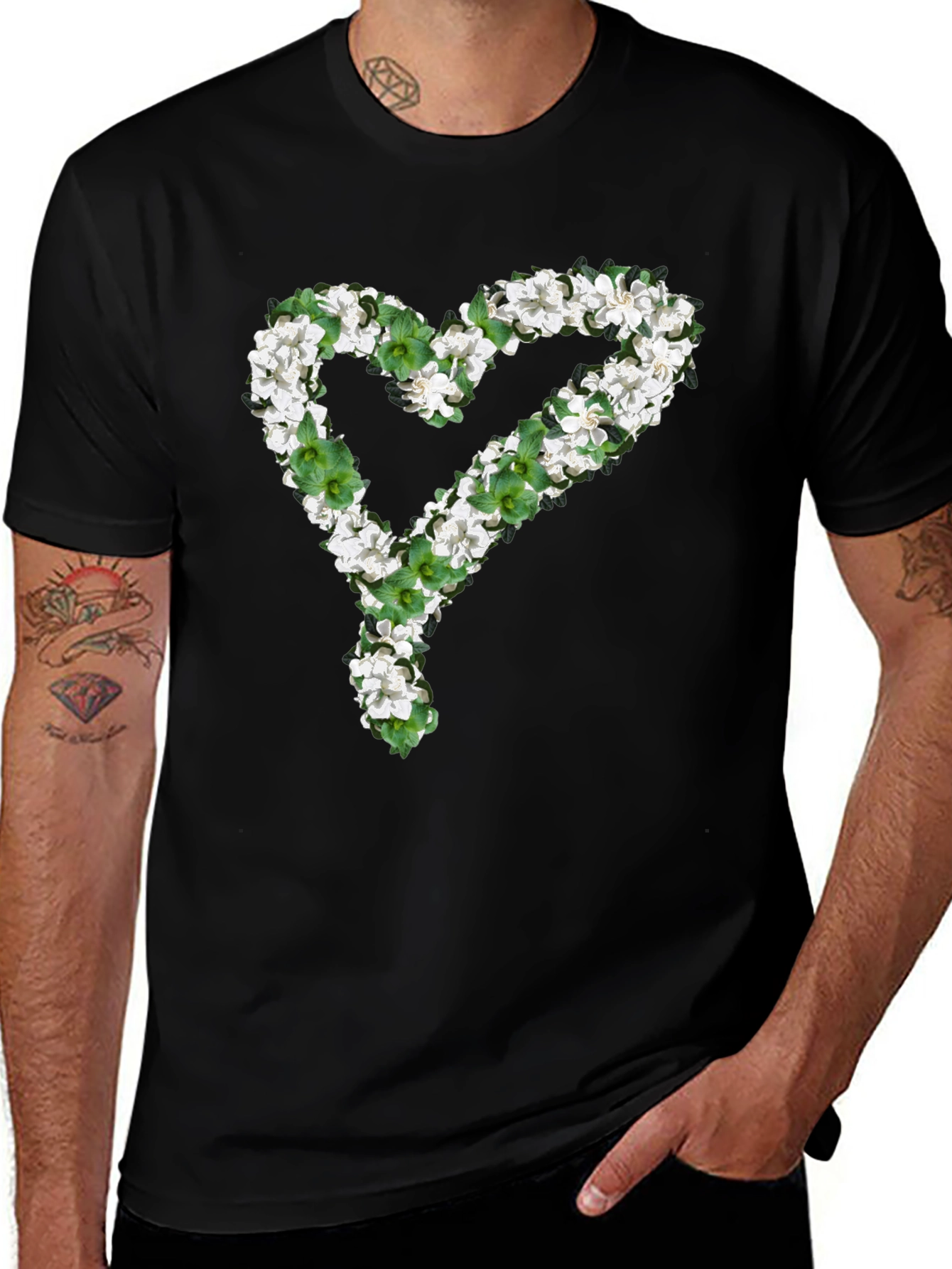 Variant 22 of Floral Heart Tee - Black Cotton Blend T-Shirt