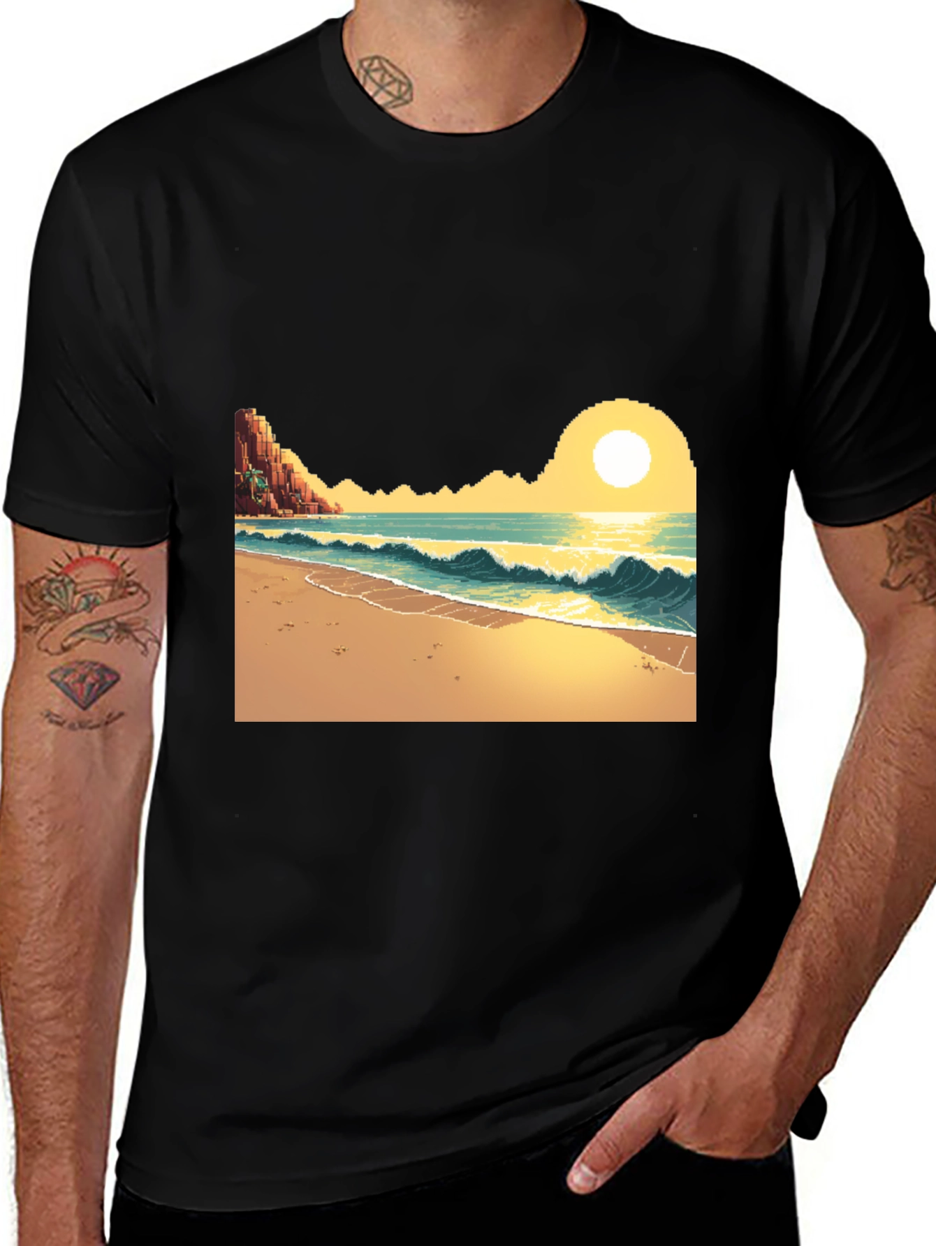 Variant 28 of Pixel Art Beach Black T-Shirt