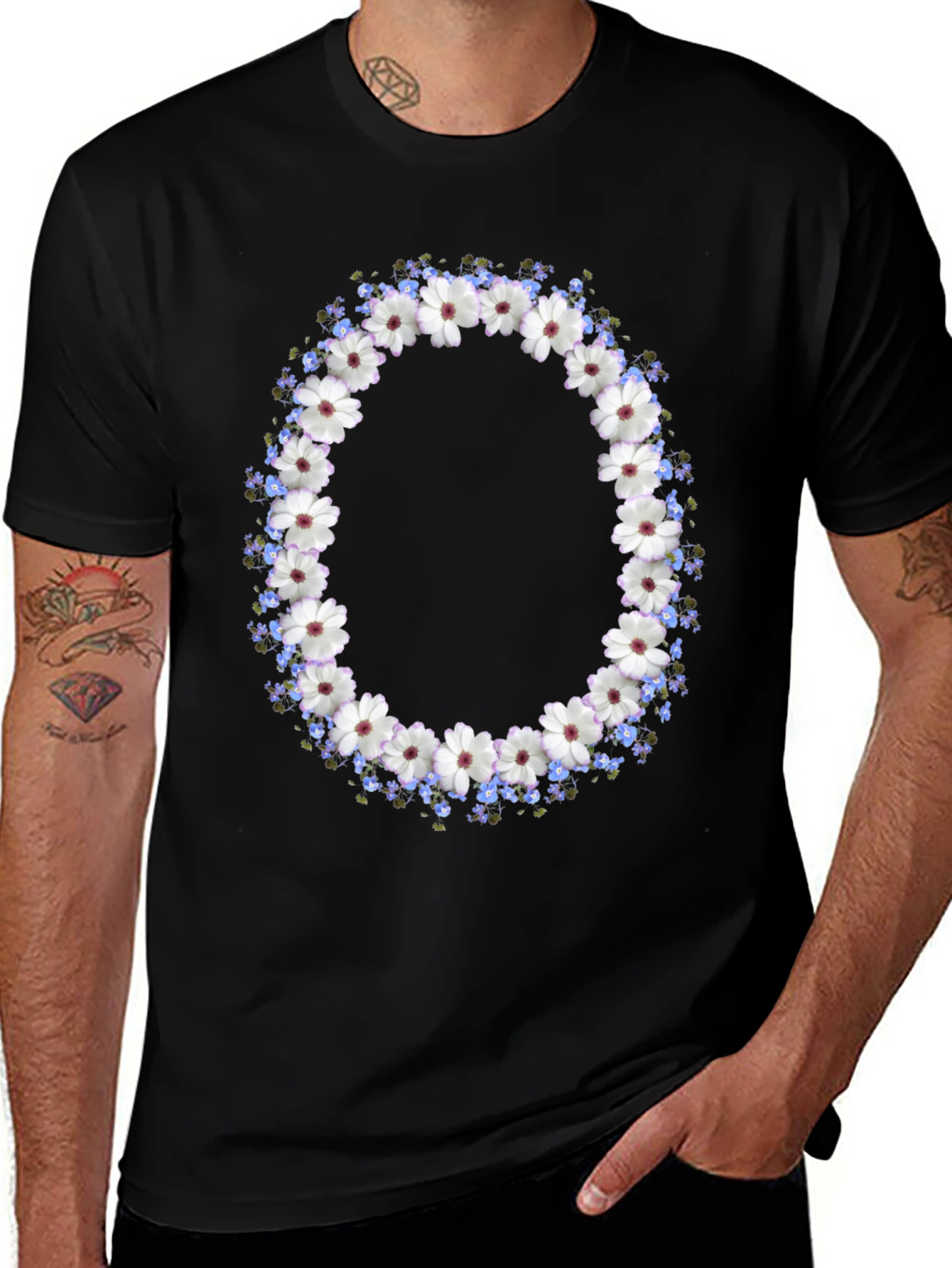 Variant 22 of Floral Wreath Graphic Black T-Shirt