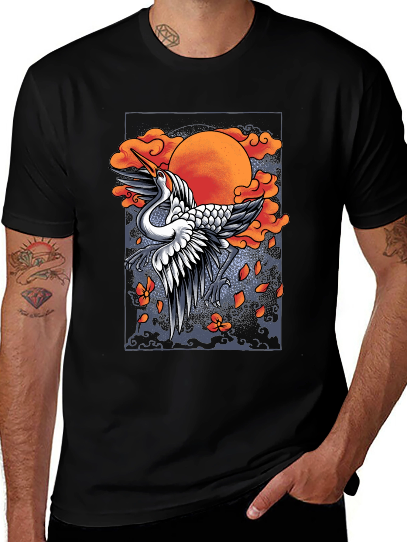 Variant 21 of Crane Moon T-Shirt - Black Graphic Tee