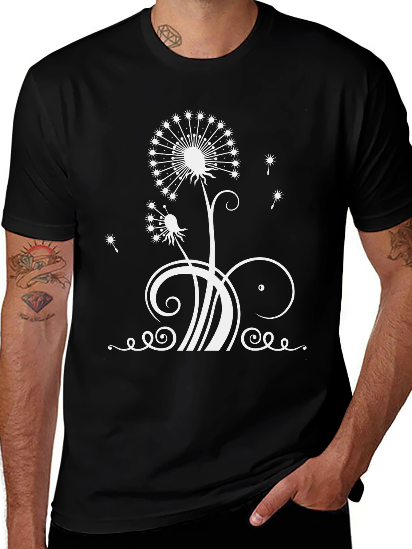 Variant 3 of Dandelion Print Black T-Shirt