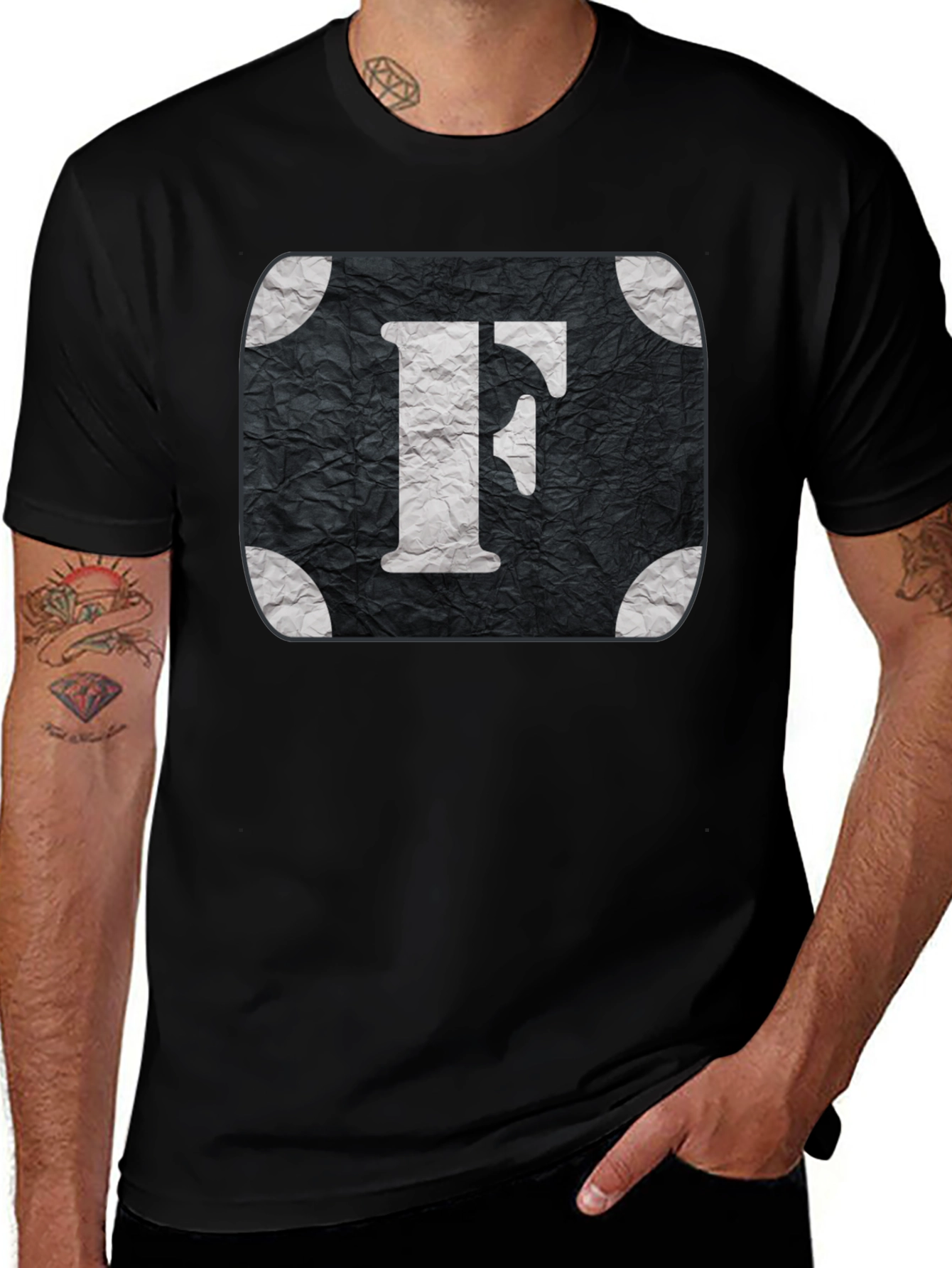 Variant 10 of Letter F Graphic Tee - Black Cotton Blend