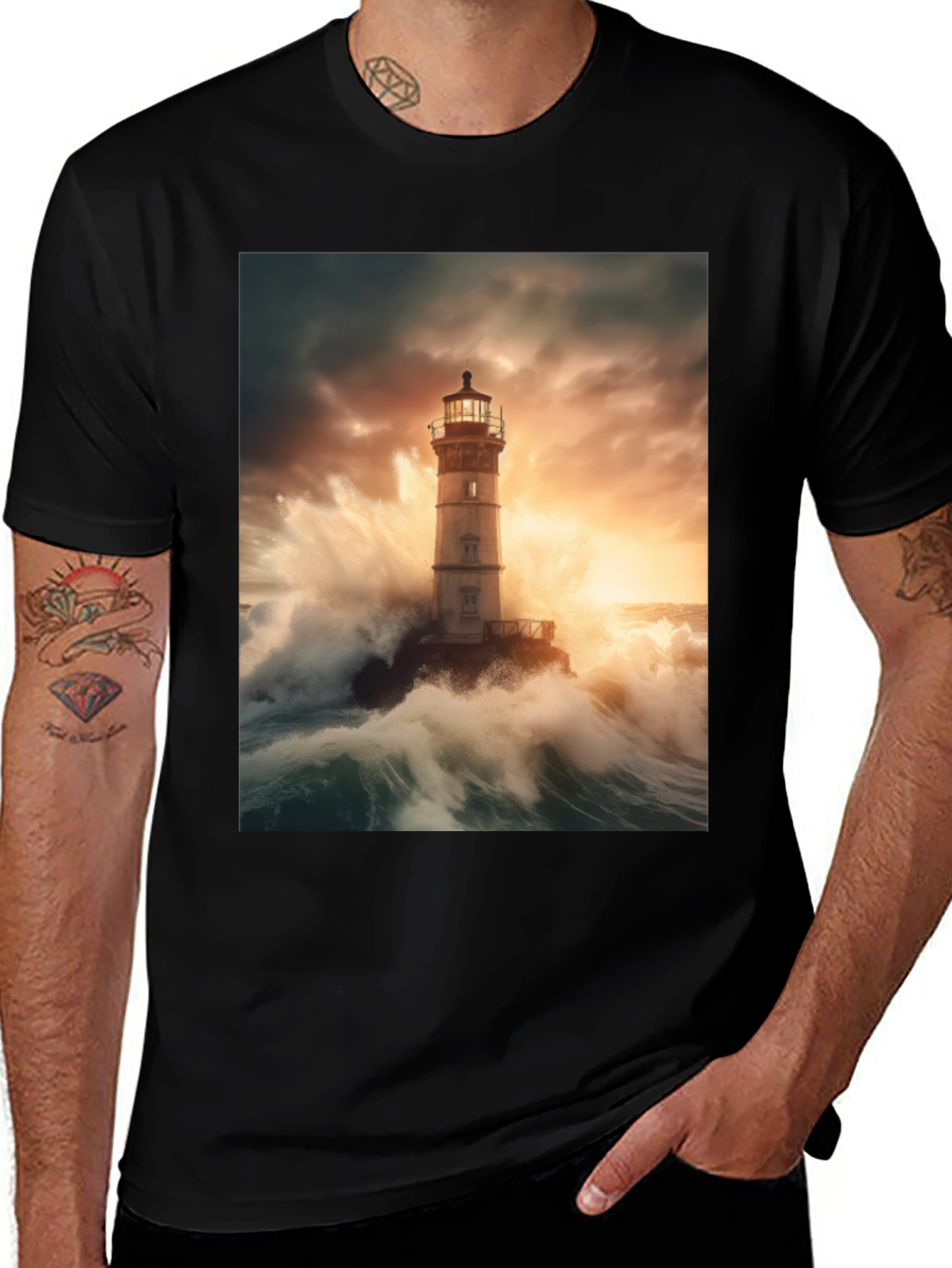 Variant 25 of Lighthouse Wave T-Shirt - Coastal Graphic Tee