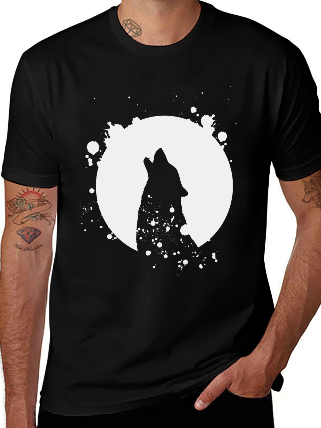 Variant 22 of Wolf Howling at Moon Graphic Black T-Shirt