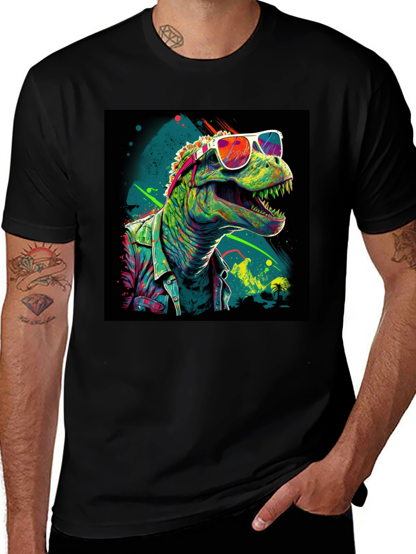 Variant 13 of Retro Dinosaur Graphic Tee - Cool T-Rex in Sunglasses!