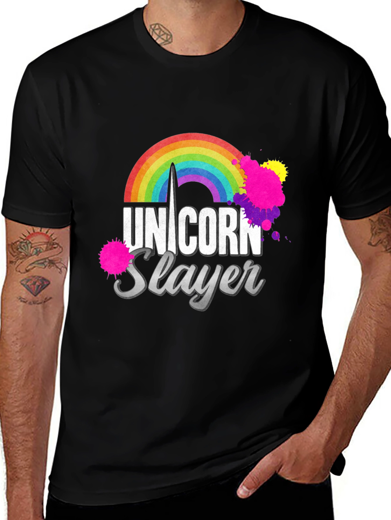 Unicorn Slayer Rainbow Graphic T-Shirt