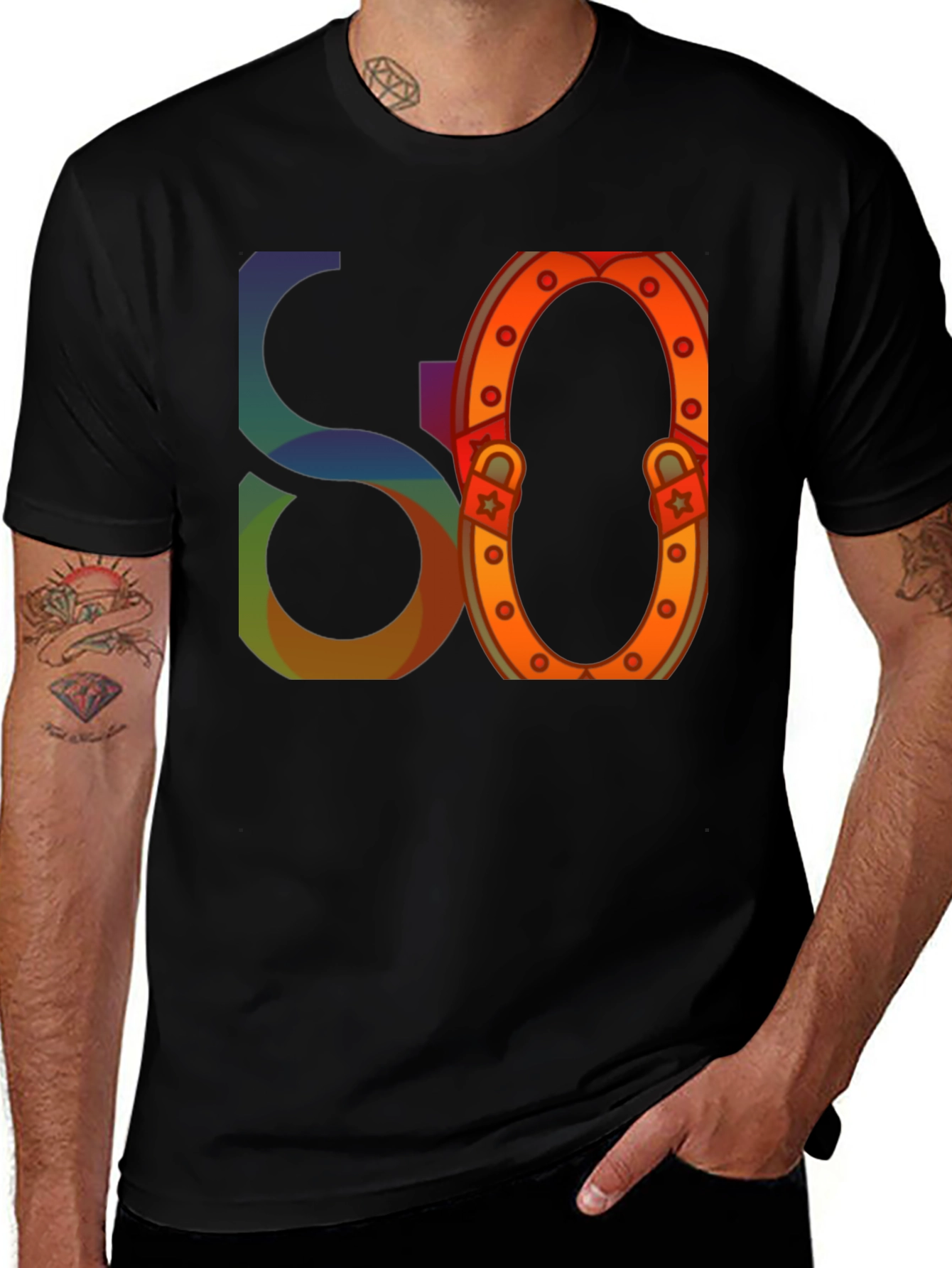Variant 29 of Stylish Black T-Shirt with Colorful "50" Graphic