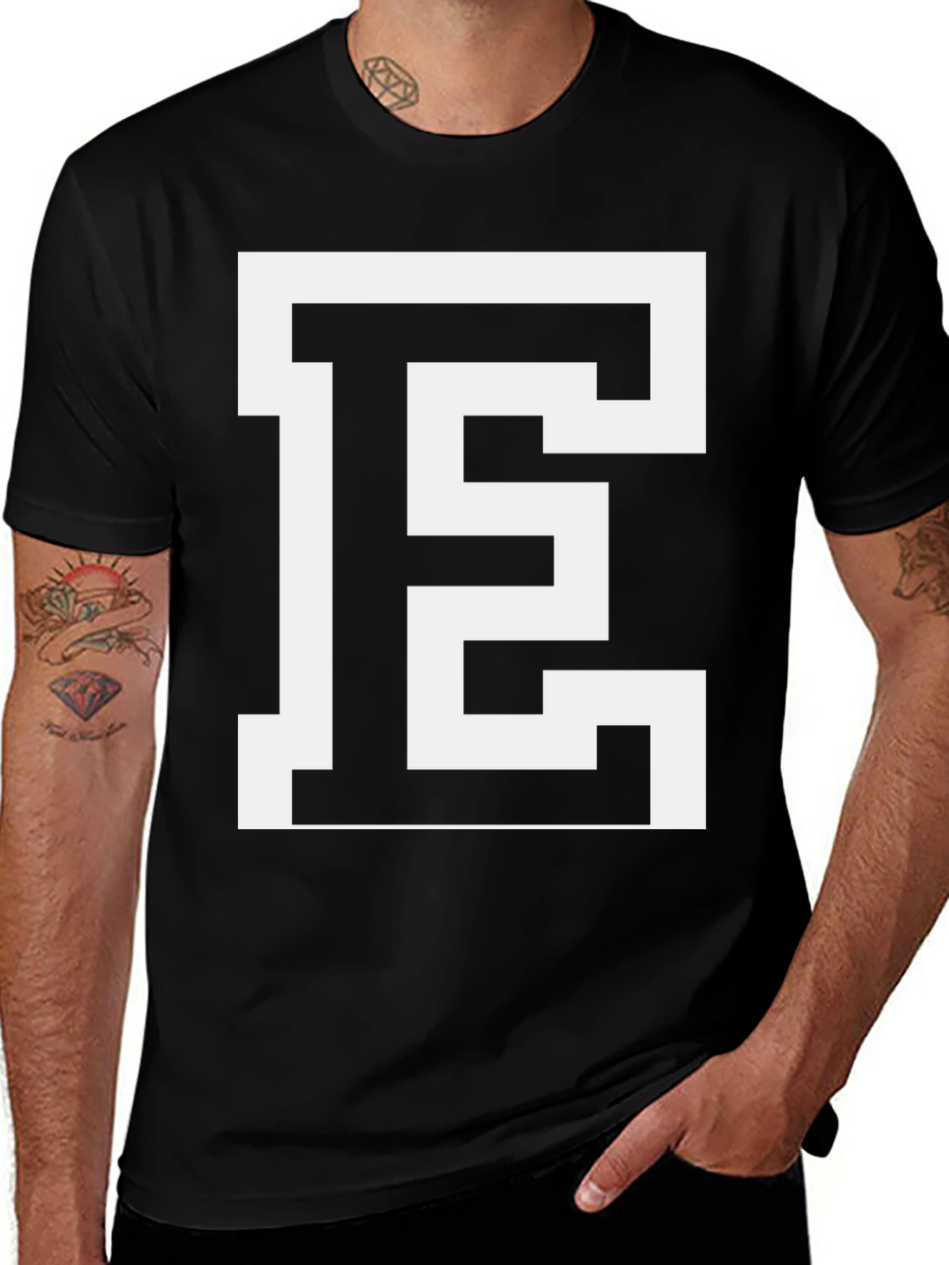 Variant 8 of Bold Letter E Graphic Tee - Stylish Black Cotton T-Shirt