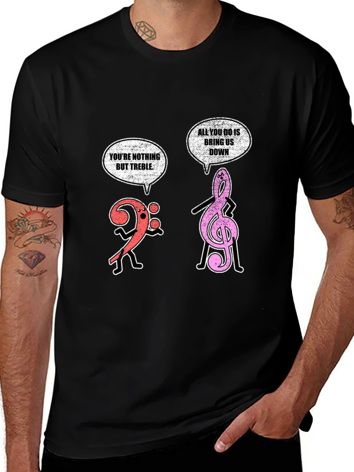 Variant 12 of Funny Music Pun T-Shirt - Treble and Bass Clef