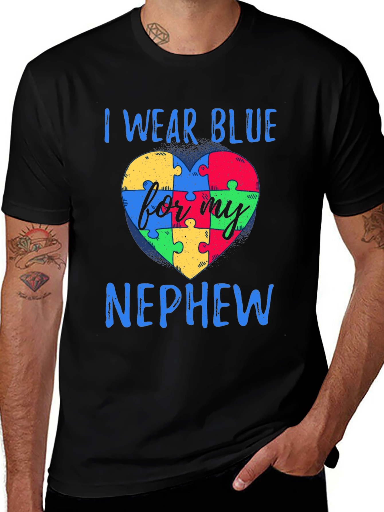 Variant 29 of I Wear Blue For My Nephew Puzzle Heart T-Shirt