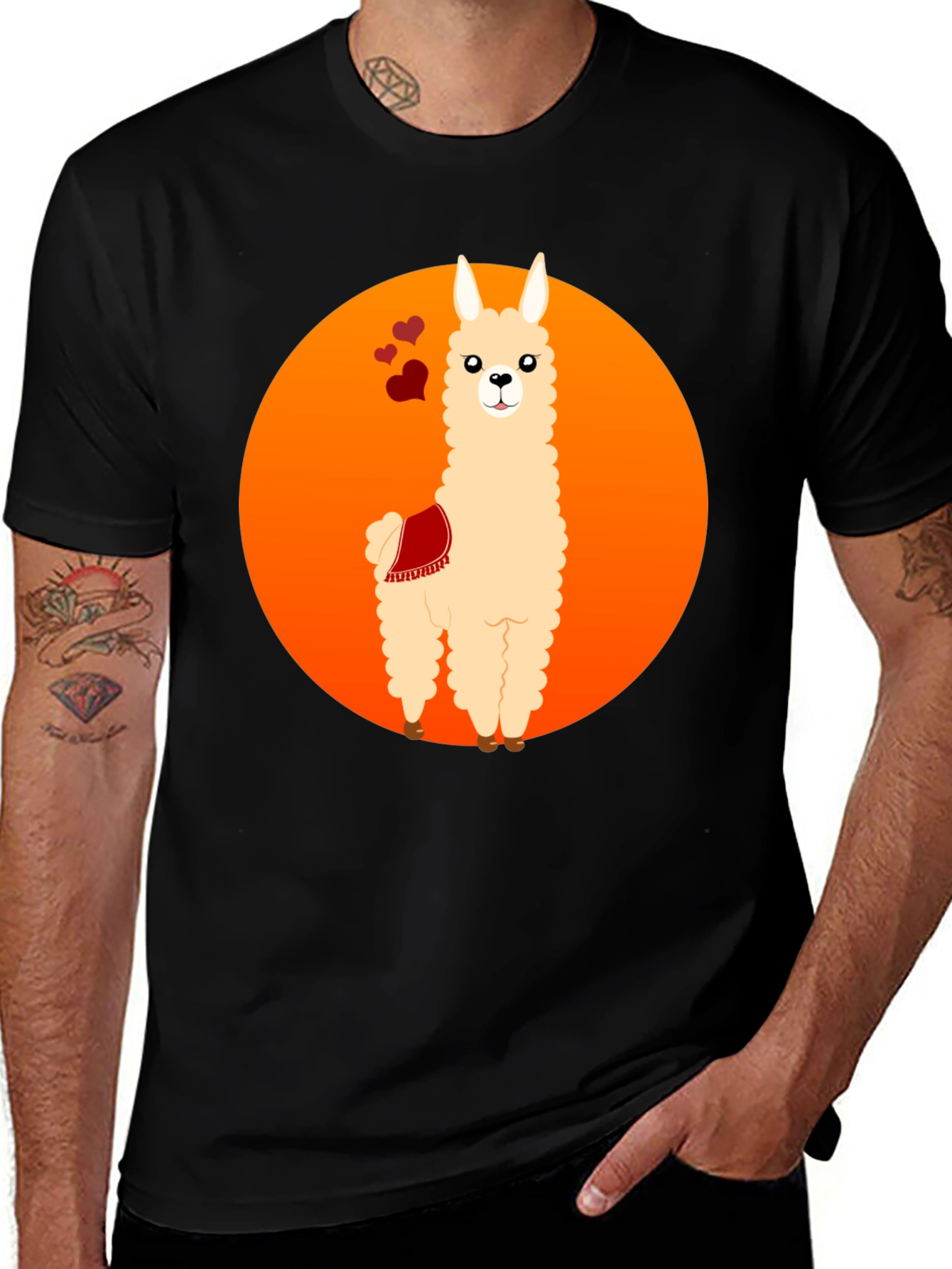 Variant 5 of Llama Love Graphic Tee - Black Cotton T-Shirt