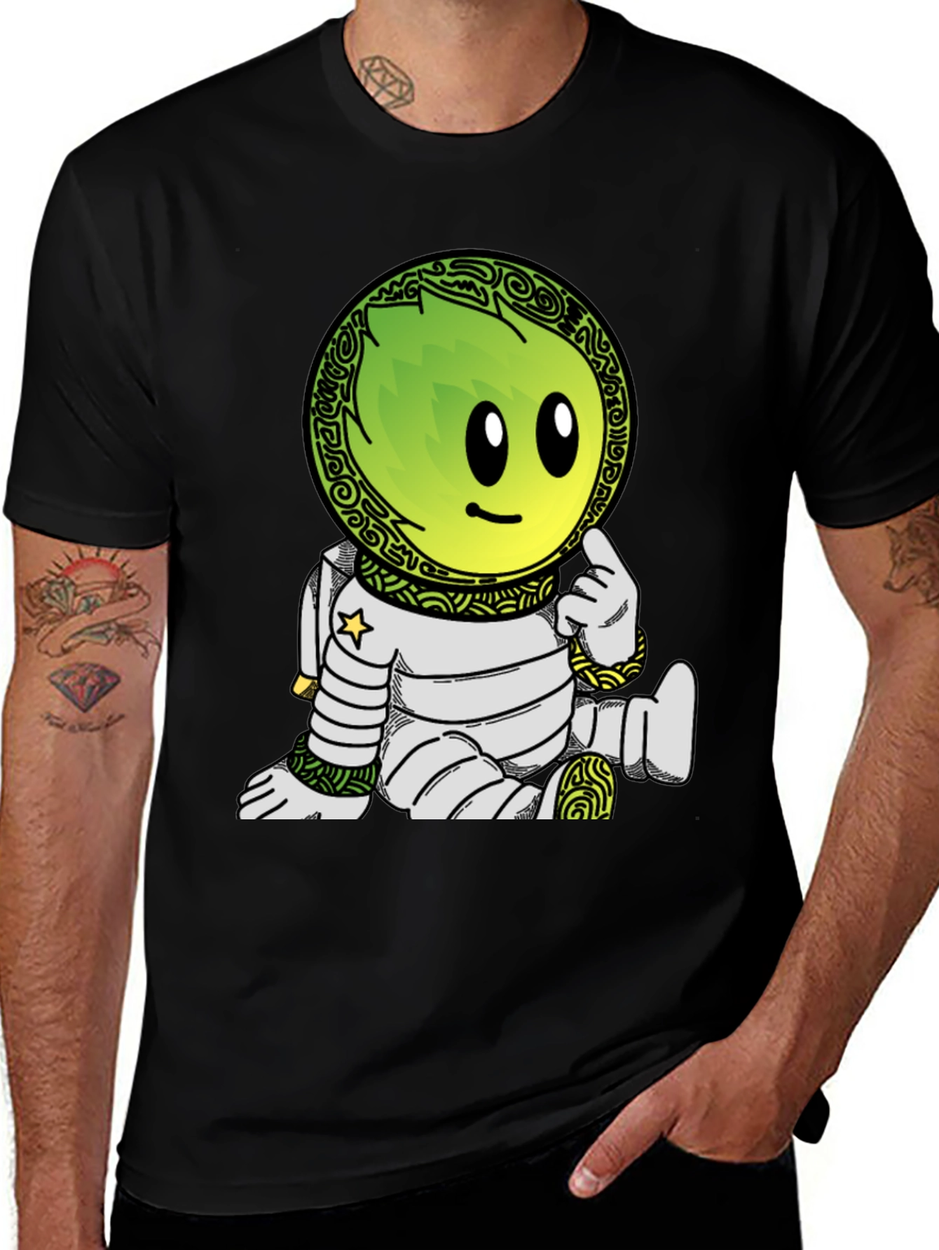 Variant 16 of Astronaut Cartoon Graphic Print T-Shirt - Black